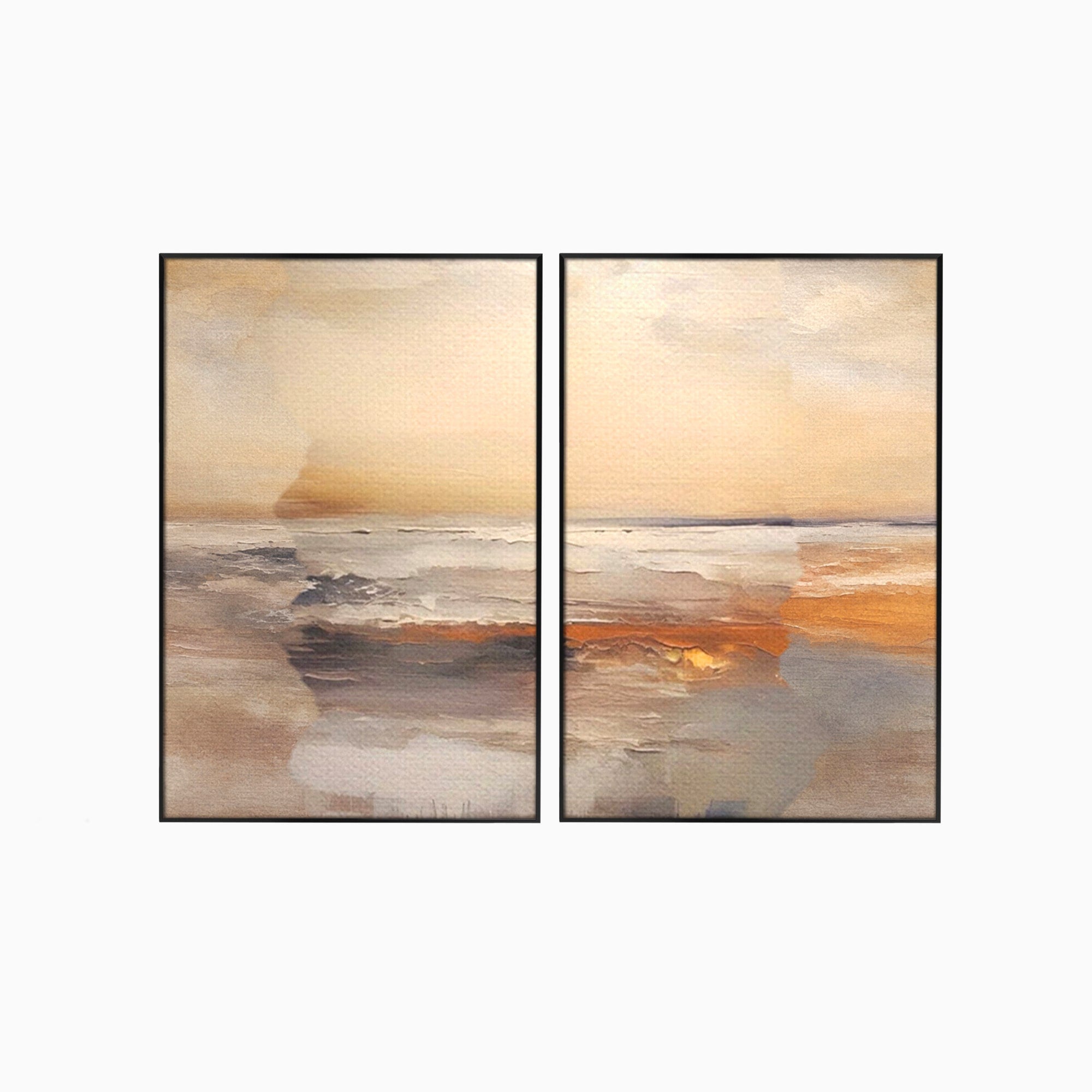 Set 2 Tablouri Canvas Premium LuxCanva® A2-1418, Gold Waves, Living Room, Valuri, Mare, Apa, Nisip, Decorativ, Culori Vibrante