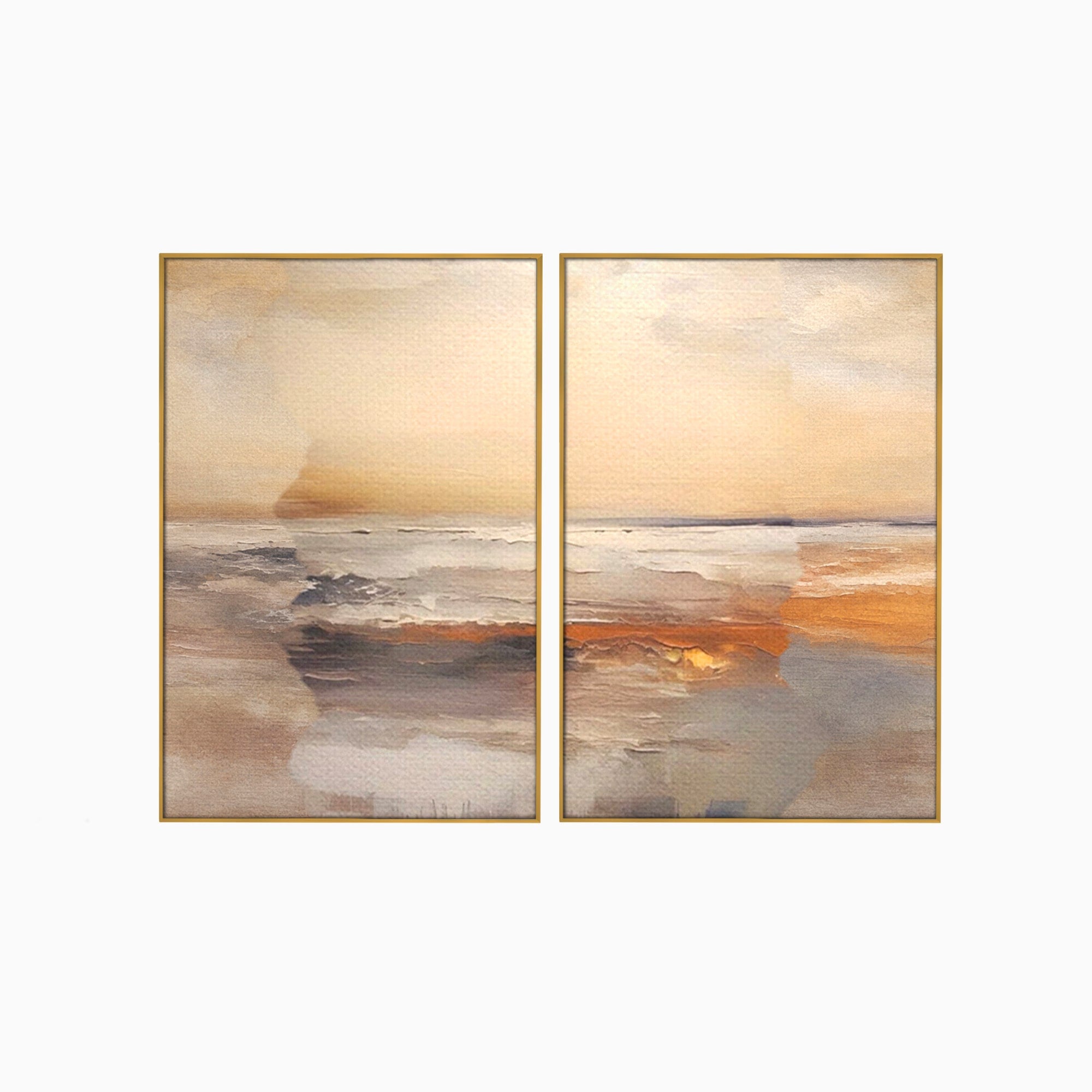 Set 2 Tablouri Canvas Premium LuxCanva® A2-1418, Gold Waves, Living Room, Valuri, Mare, Apa, Nisip, Decorativ, Culori Vibrante