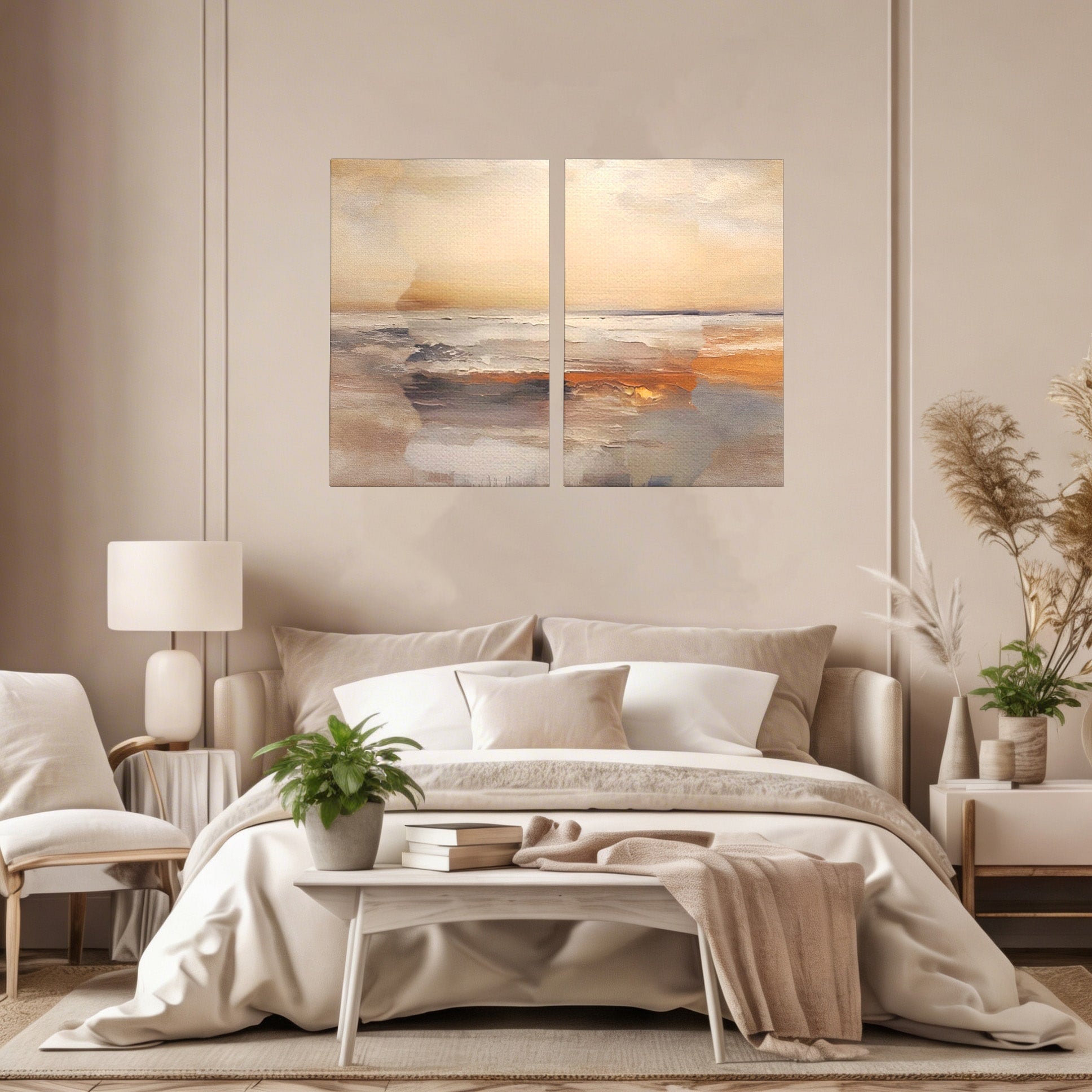 Set 2 Tablouri Canvas Premium LuxCanva® A2-1418, Gold Waves, Living Room, Valuri, Mare, Apa, Nisip, Decorativ, Culori Vibrante
