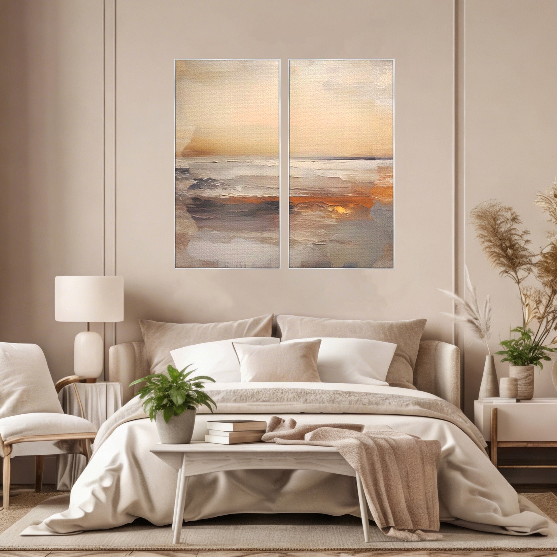 Set 2 Tablouri Canvas Premium LuxCanva® A2-1418, Gold Waves, Living Room, Valuri, Mare, Apa, Nisip, Decorativ, Culori Vibrante