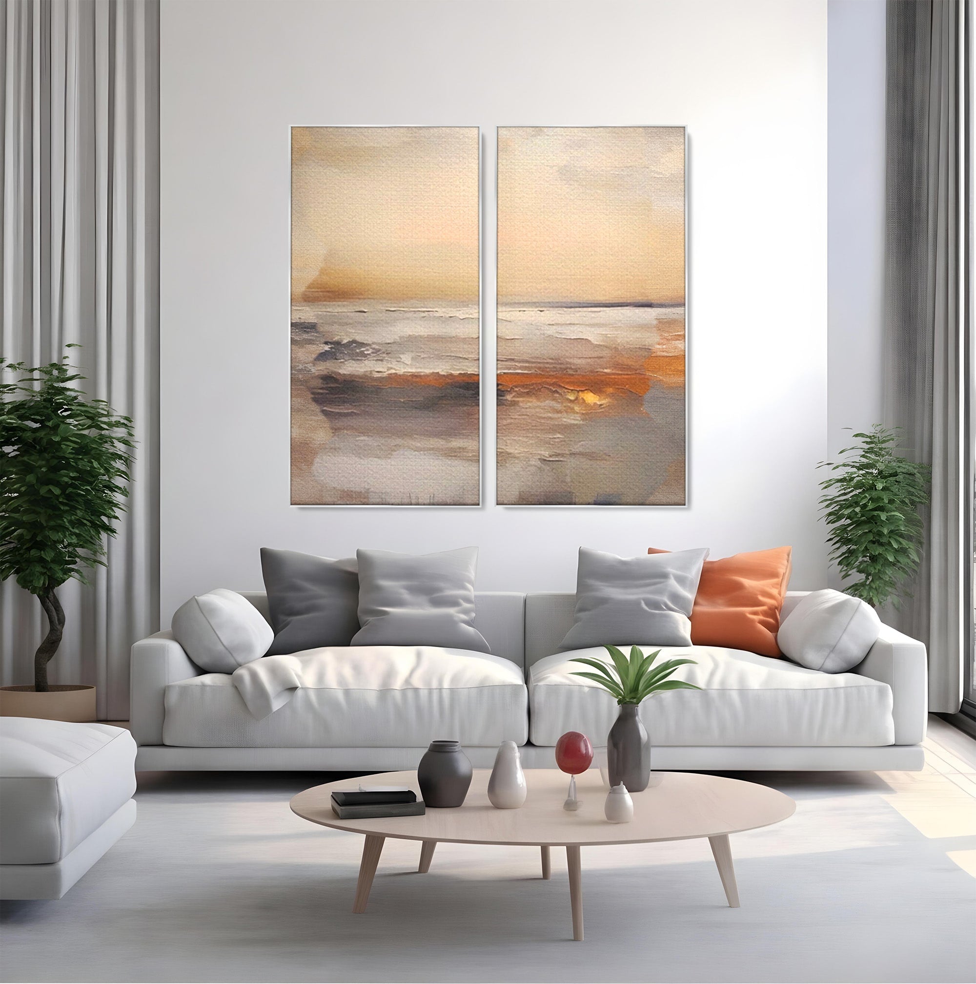 Set 2 Tablouri Canvas Premium LuxCanva® A2-1418, Gold Waves, Living Room, Valuri, Mare, Apa, Nisip, Decorativ, Culori Vibrante