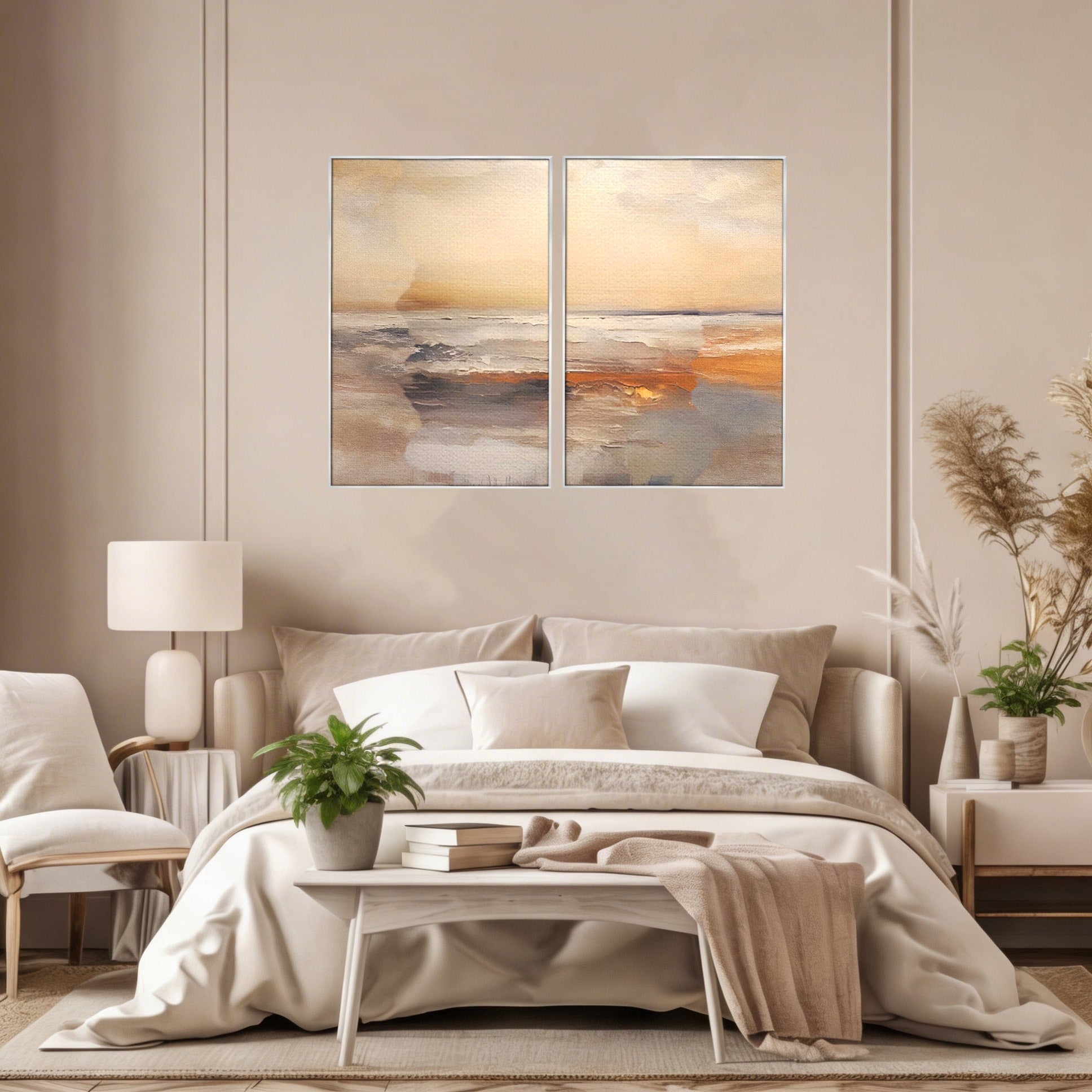Set 2 Tablouri Canvas Premium LuxCanva® A2-1418, Gold Waves, Living Room, Valuri, Mare, Apa, Nisip, Decorativ, Culori Vibrante