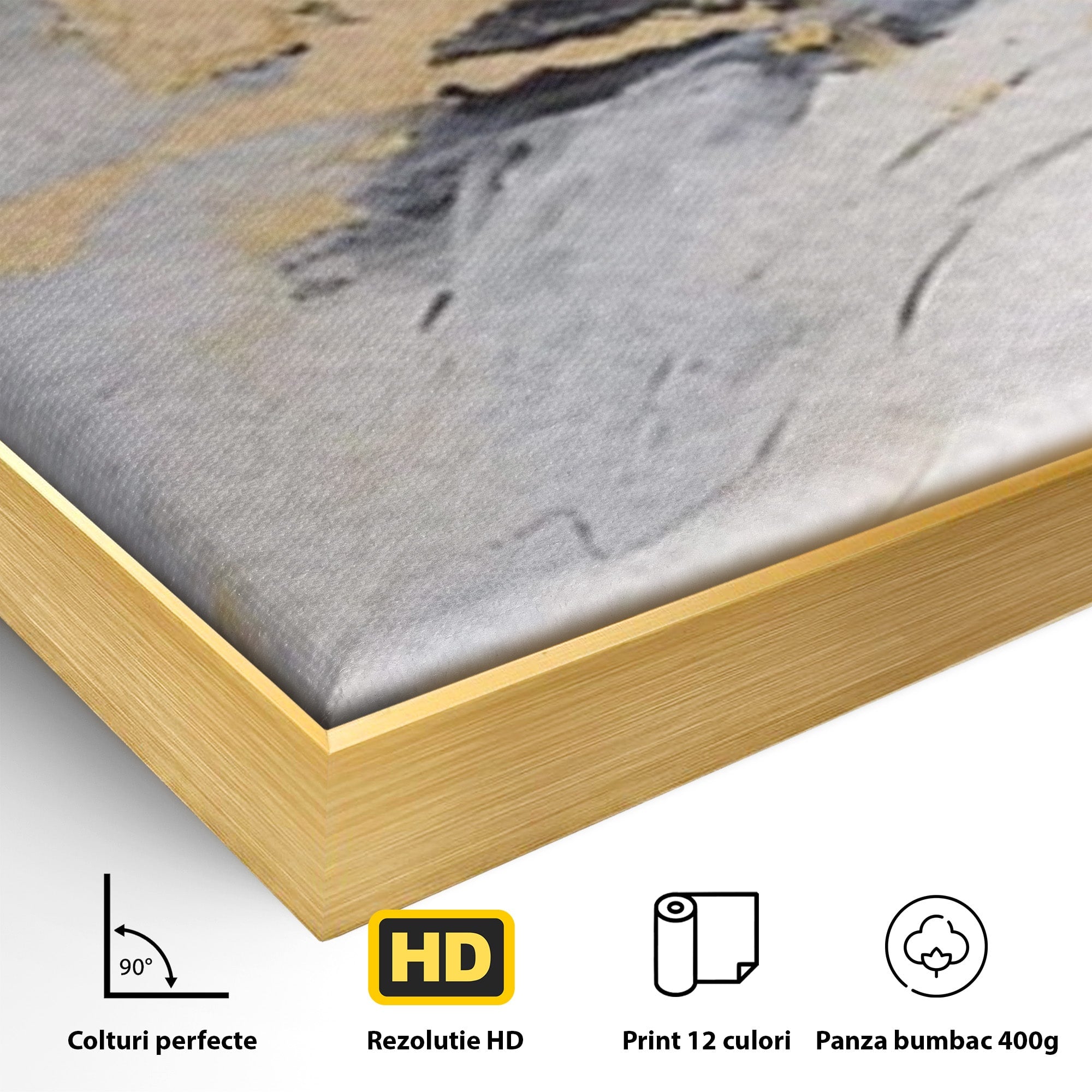 Set 2 Tablouri Canvas Premium LuxCanva® A2-1569, Armonia Abstractului, Room, Auriu, Marmura, Alb, Abstract, Living, Culori Vibrante