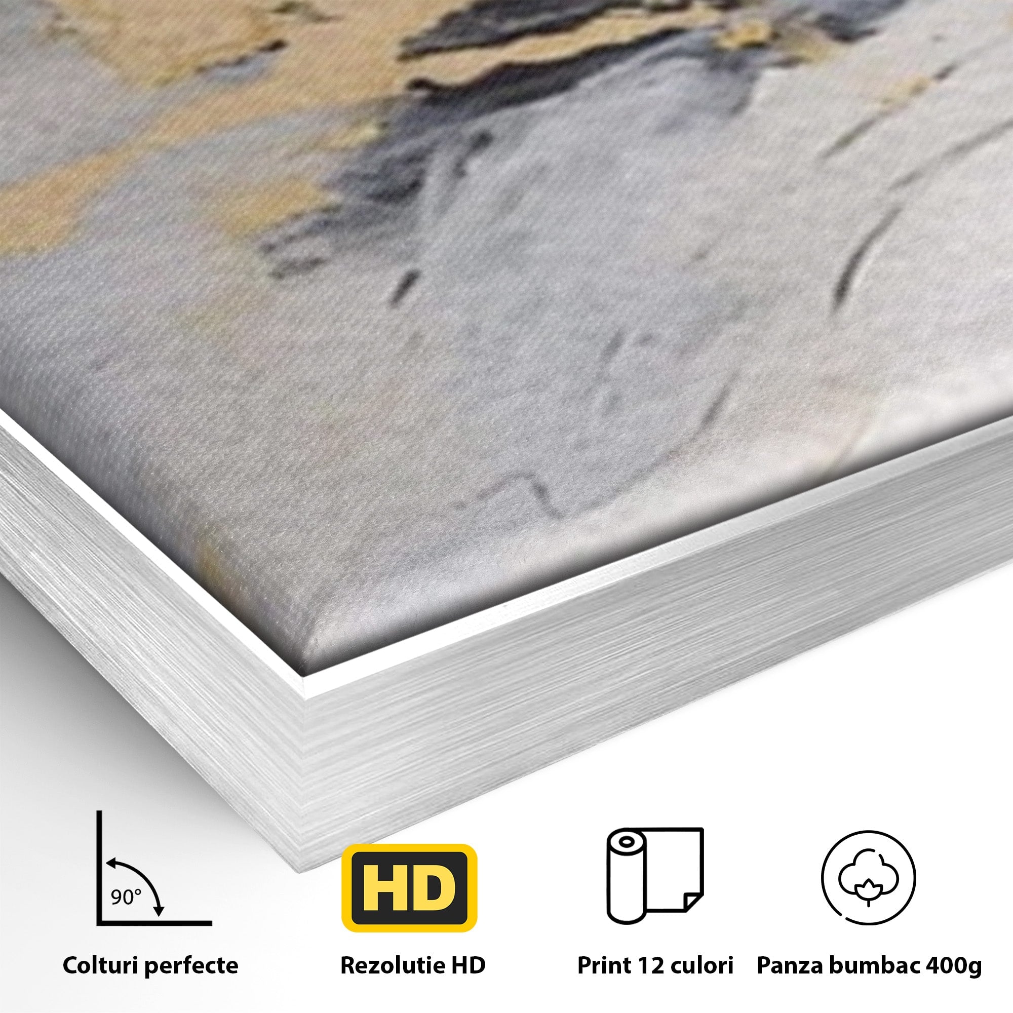 Set 2 Tablouri Canvas Premium LuxCanva® A2-1569, Armonia Abstractului, Room, Auriu, Marmura, Alb, Abstract, Living, Culori Vibrante