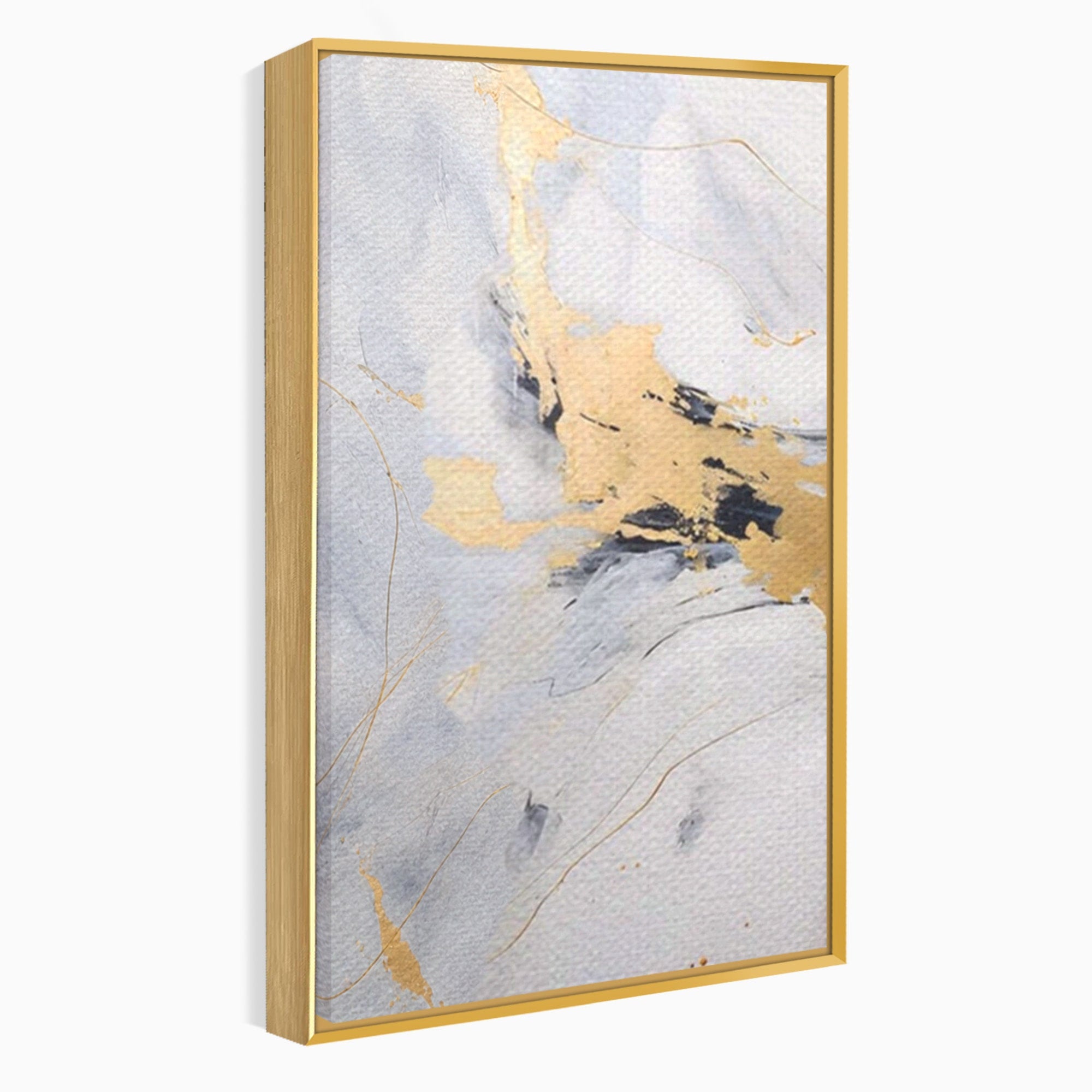 Set 2 Tablouri Canvas Premium LuxCanva® A2-1569, Armonia Abstractului, Room, Auriu, Marmura, Alb, Abstract, Living, Culori Vibrante