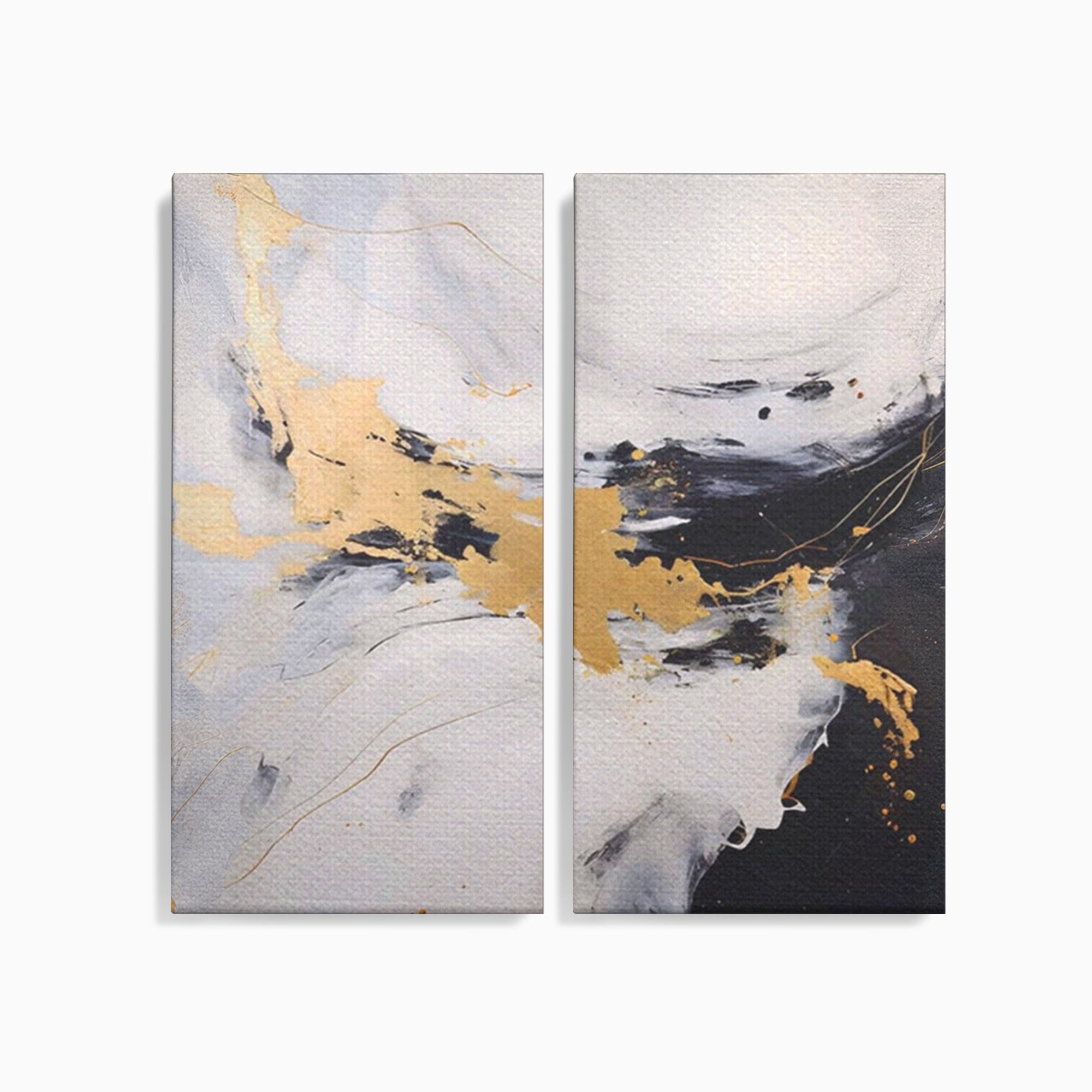 Set 2 Tablouri Canvas Premium LuxCanva® A2-1569, Armonia Abstractului, Room, Auriu, Marmura, Alb, Abstract, Living, Culori Vibrante