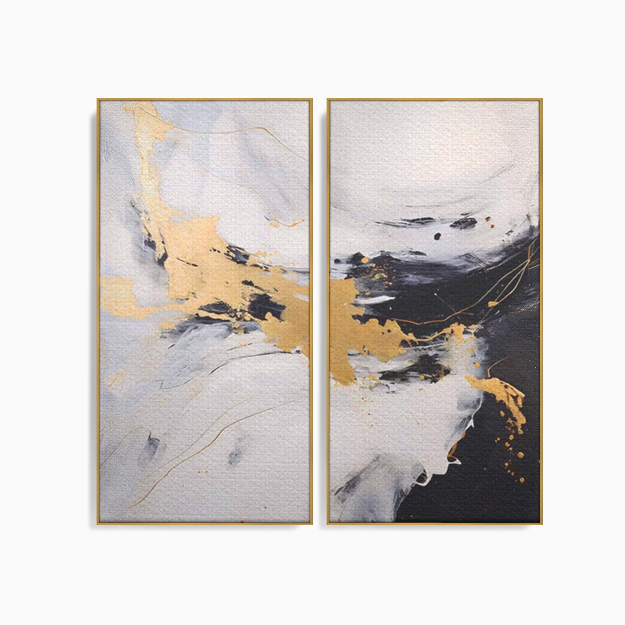 Set 2 Tablouri Canvas Premium LuxCanva® A2-1569, Armonia Abstractului, Room, Auriu, Marmura, Alb, Abstract, Living, Culori Vibrante