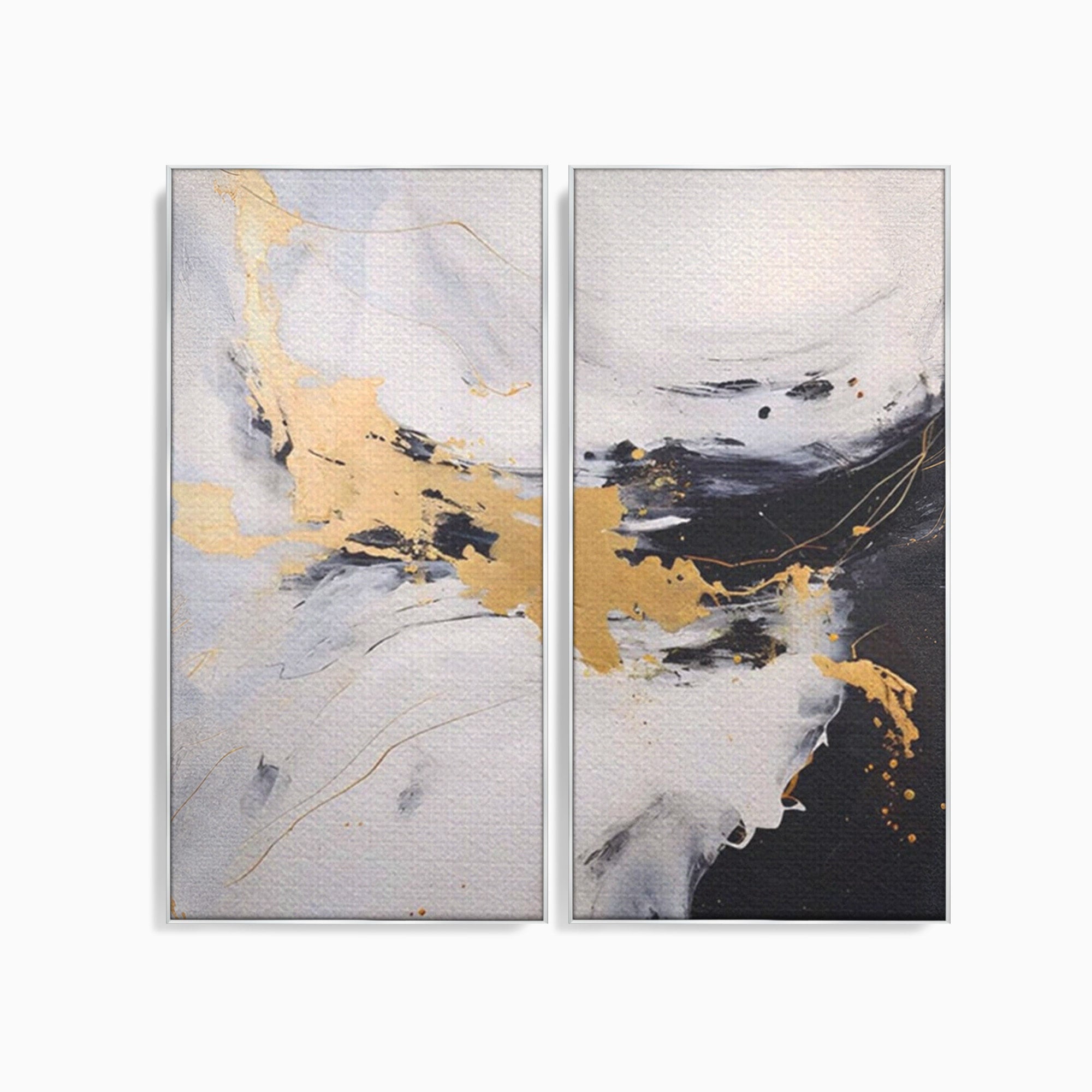 Set 2 Tablouri Canvas Premium LuxCanva® A2-1569, Armonia Abstractului, Room, Auriu, Marmura, Alb, Abstract, Living, Culori Vibrante