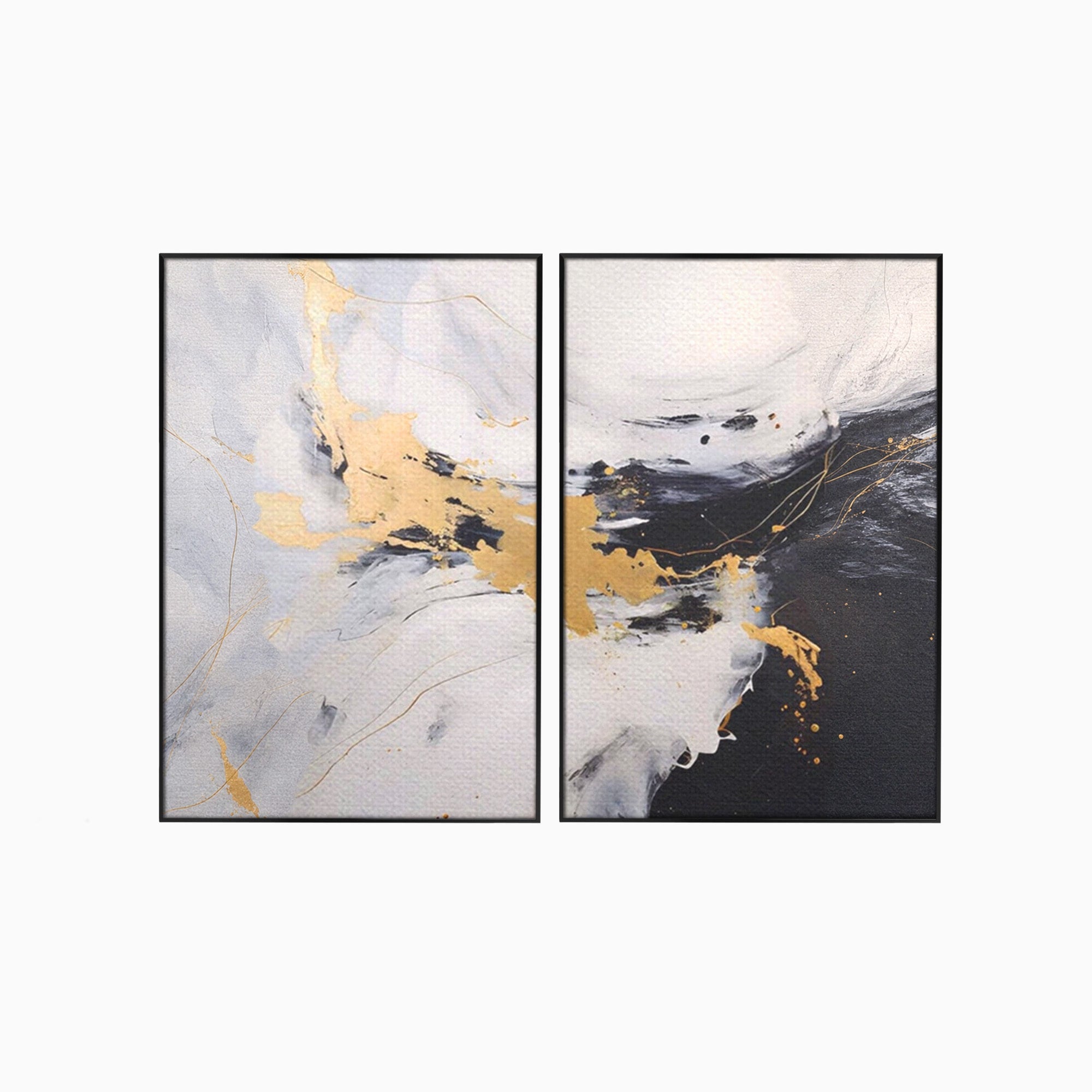 Set 2 Tablouri Canvas Premium LuxCanva® A2-1569, Armonia Abstractului, Room, Auriu, Marmura, Alb, Abstract, Living, Culori Vibrante