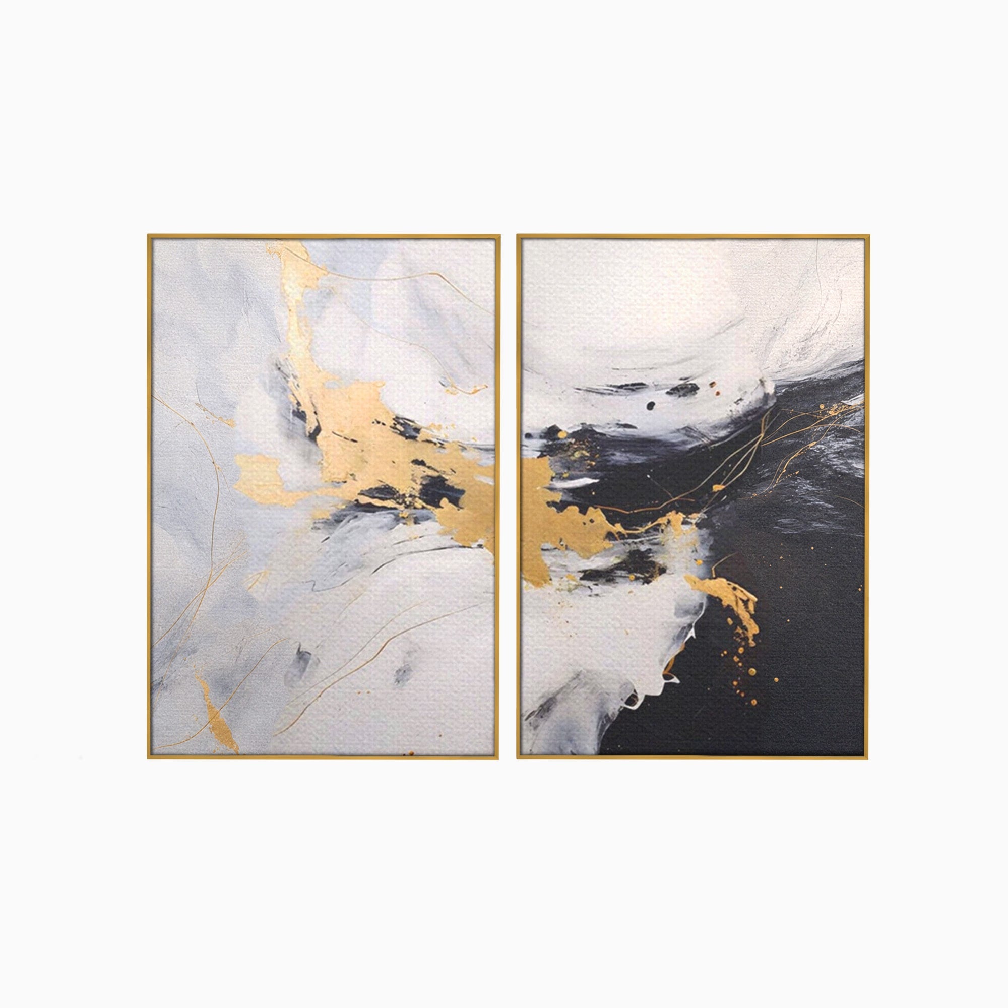 Set 2 Tablouri Canvas Premium LuxCanva® A2-1569, Armonia Abstractului, Room, Auriu, Marmura, Alb, Abstract, Living, Culori Vibrante