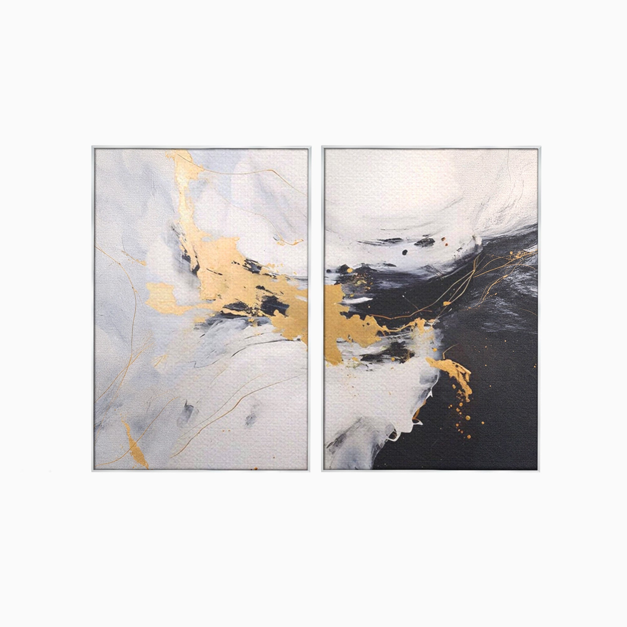 Set 2 Tablouri Canvas Premium LuxCanva® A2-1569, Armonia Abstractului, Room, Auriu, Marmura, Alb, Abstract, Living, Culori Vibrante