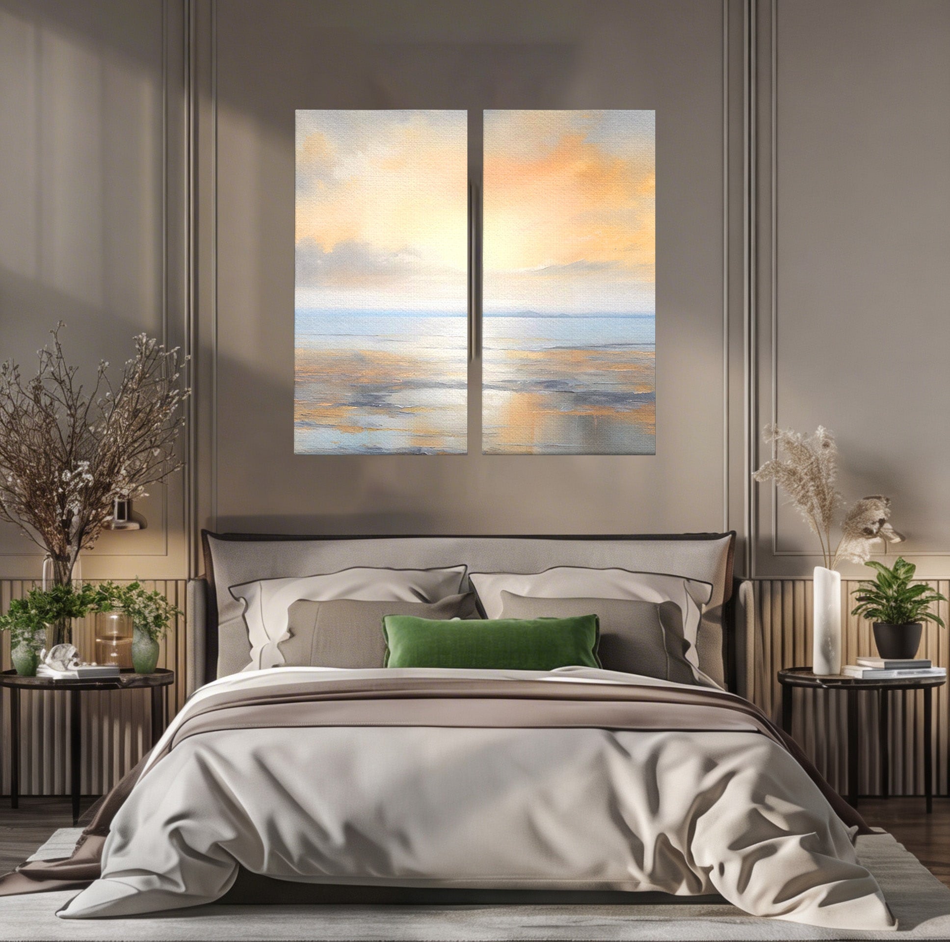 Set 2 Tablouri Canvas Premium LuxCanva® A2-1580, Vibratia Valurilor, Dormitor, Mare, Plaja, Nisip, Decorativ, Living, Culori Vibrante
