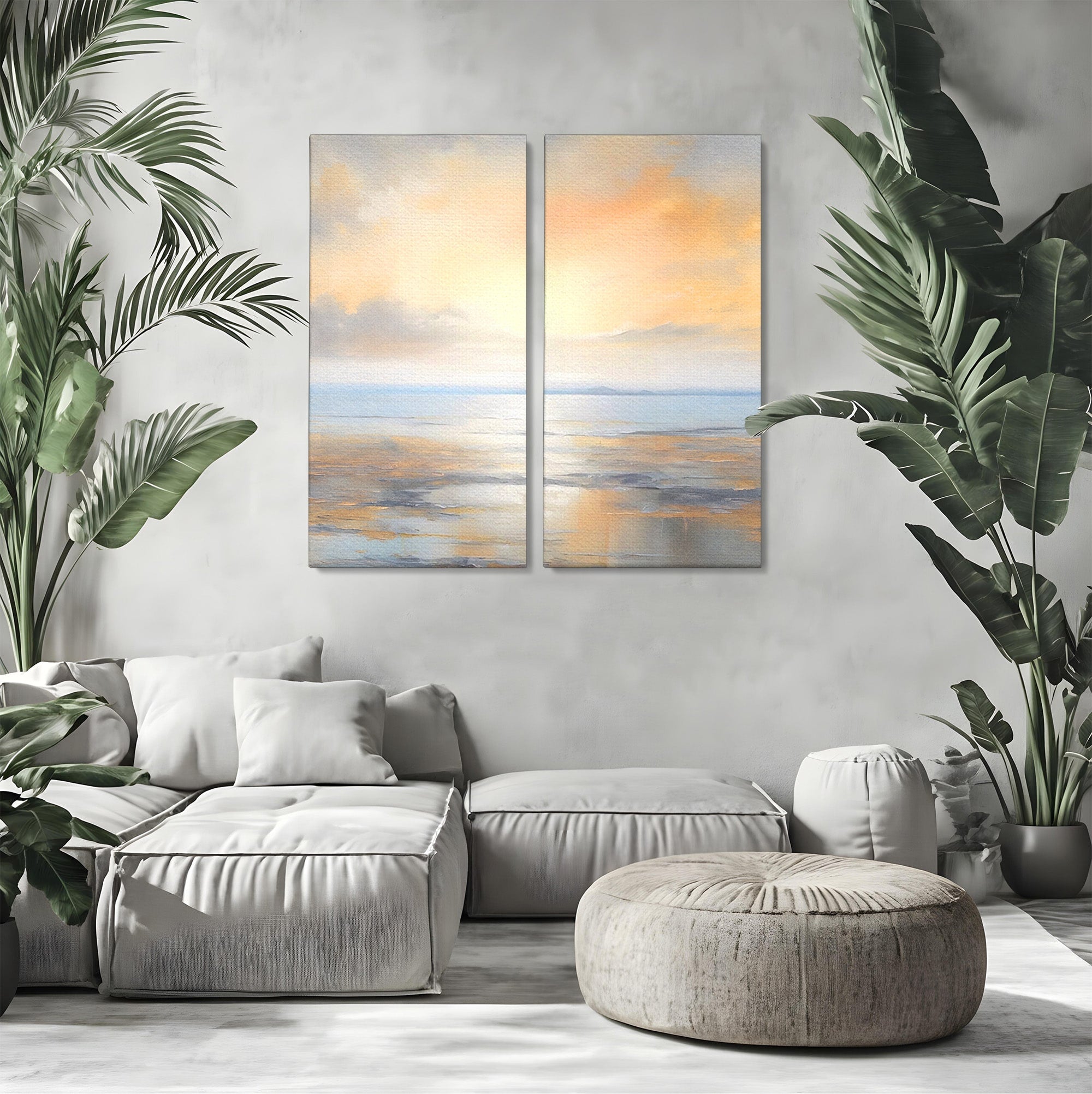 Set 2 Tablouri Canvas Premium LuxCanva® A2-1580, Vibratia Valurilor, Dormitor, Mare, Plaja, Nisip, Decorativ, Living, Culori Vibrante