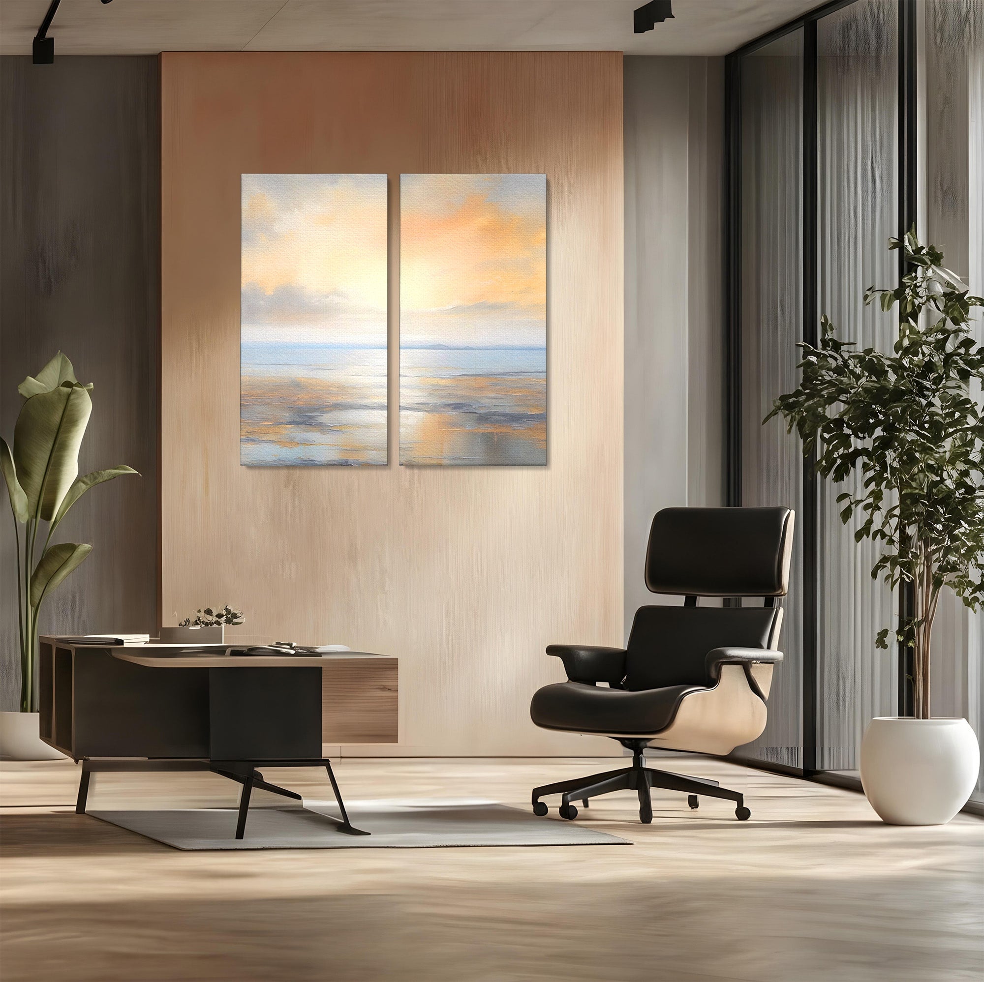 Set 2 Tablouri Canvas Premium LuxCanva® A2-1580, Vibratia Valurilor, Dormitor, Mare, Plaja, Nisip, Decorativ, Living, Culori Vibrante