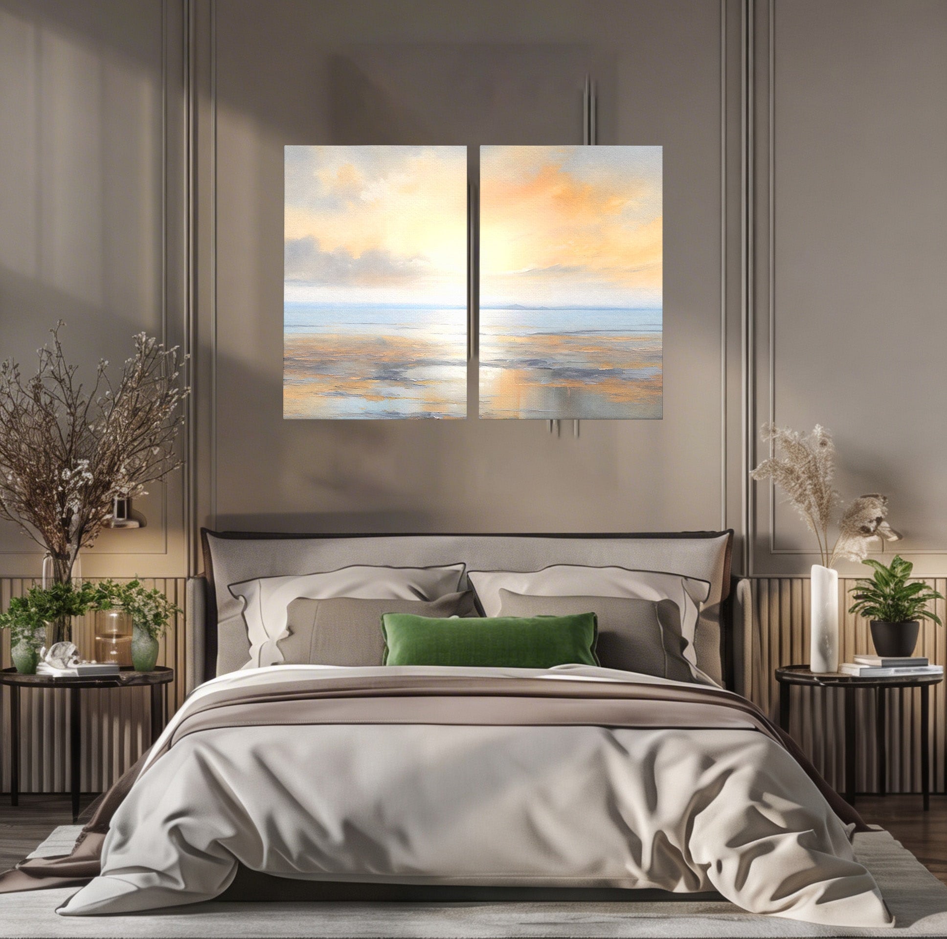 Set 2 Tablouri Canvas Premium LuxCanva® A2-1580, Vibratia Valurilor, Dormitor, Mare, Plaja, Nisip, Decorativ, Living, Culori Vibrante