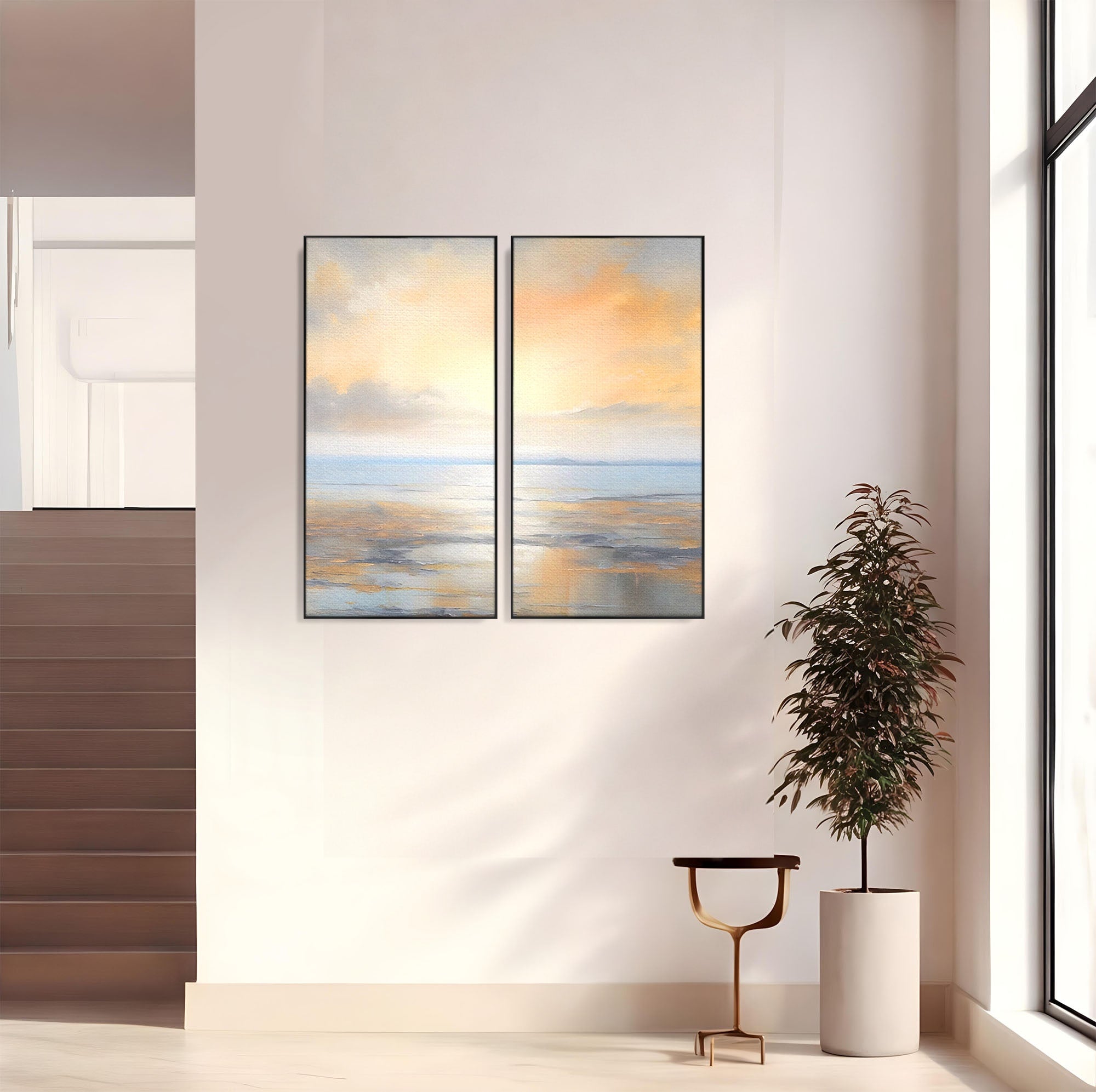 Set 2 Tablouri Canvas Premium LuxCanva® A2-1580, Vibratia Valurilor, Dormitor, Mare, Plaja, Nisip, Decorativ, Living, Culori Vibrante