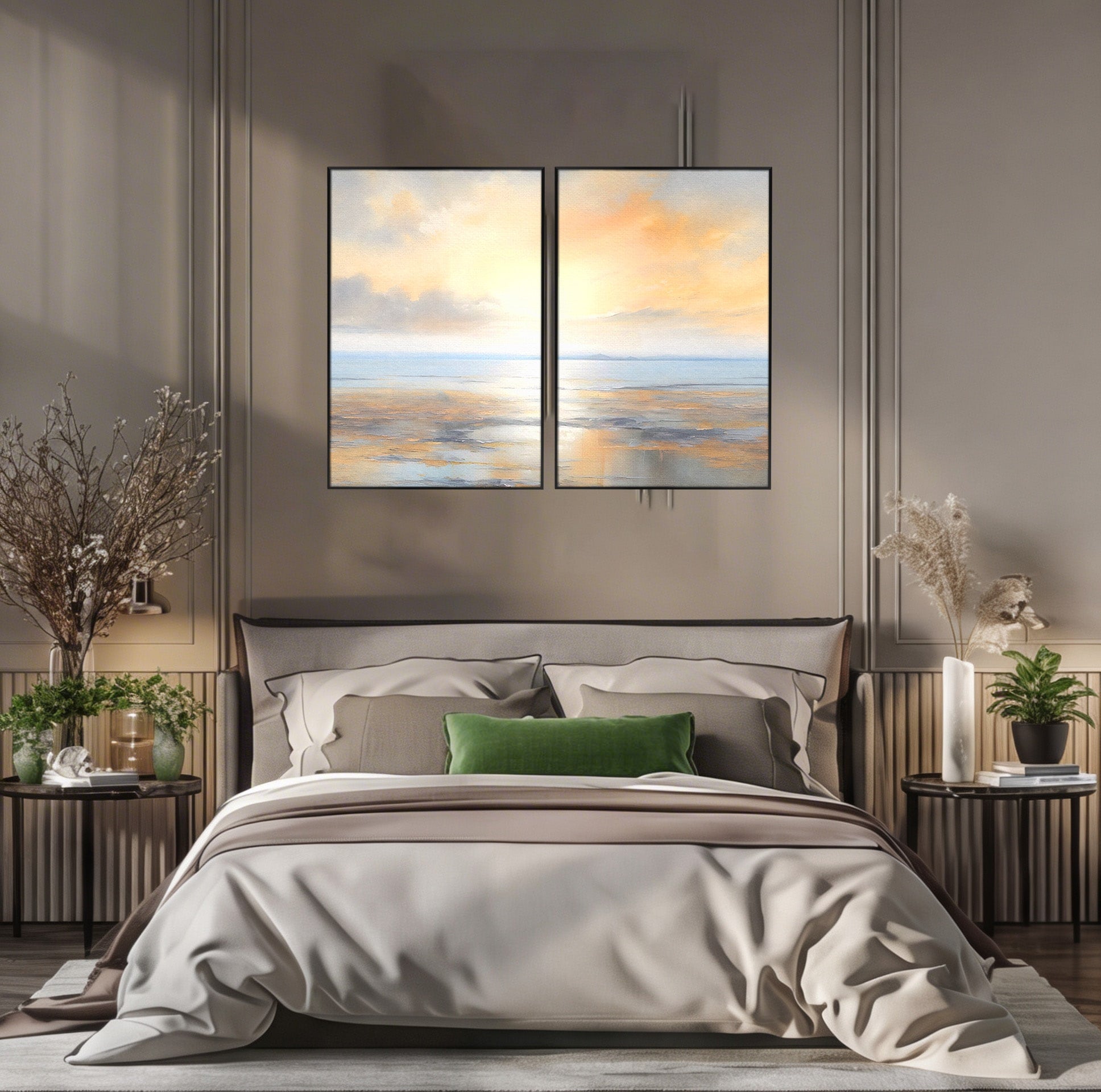 Set 2 Tablouri Canvas Premium LuxCanva® A2-1580, Vibratia Valurilor, Dormitor, Mare, Plaja, Nisip, Decorativ, Living, Culori Vibrante