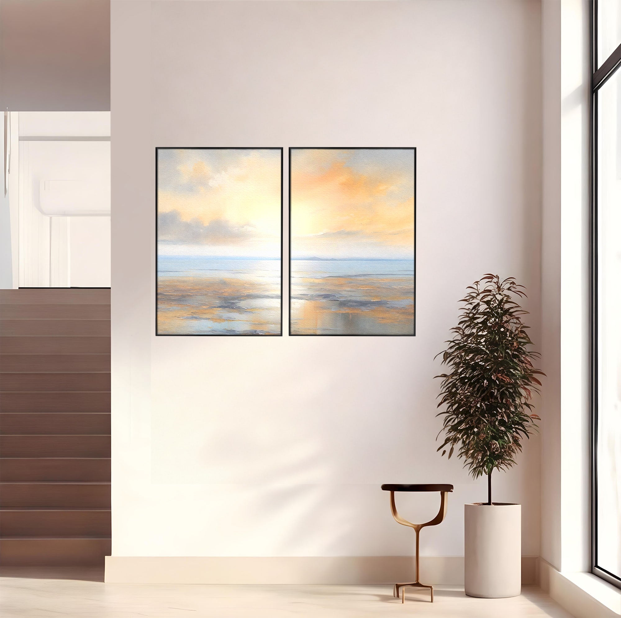 Set 2 Tablouri Canvas Premium LuxCanva® A2-1580, Vibratia Valurilor, Dormitor, Mare, Plaja, Nisip, Decorativ, Living, Culori Vibrante