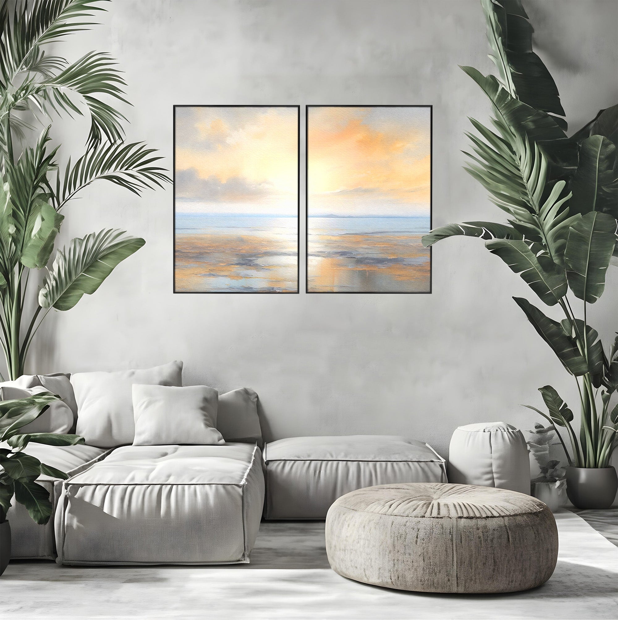 Set 2 Tablouri Canvas Premium LuxCanva® A2-1580, Vibratia Valurilor, Dormitor, Mare, Plaja, Nisip, Decorativ, Living, Culori Vibrante
