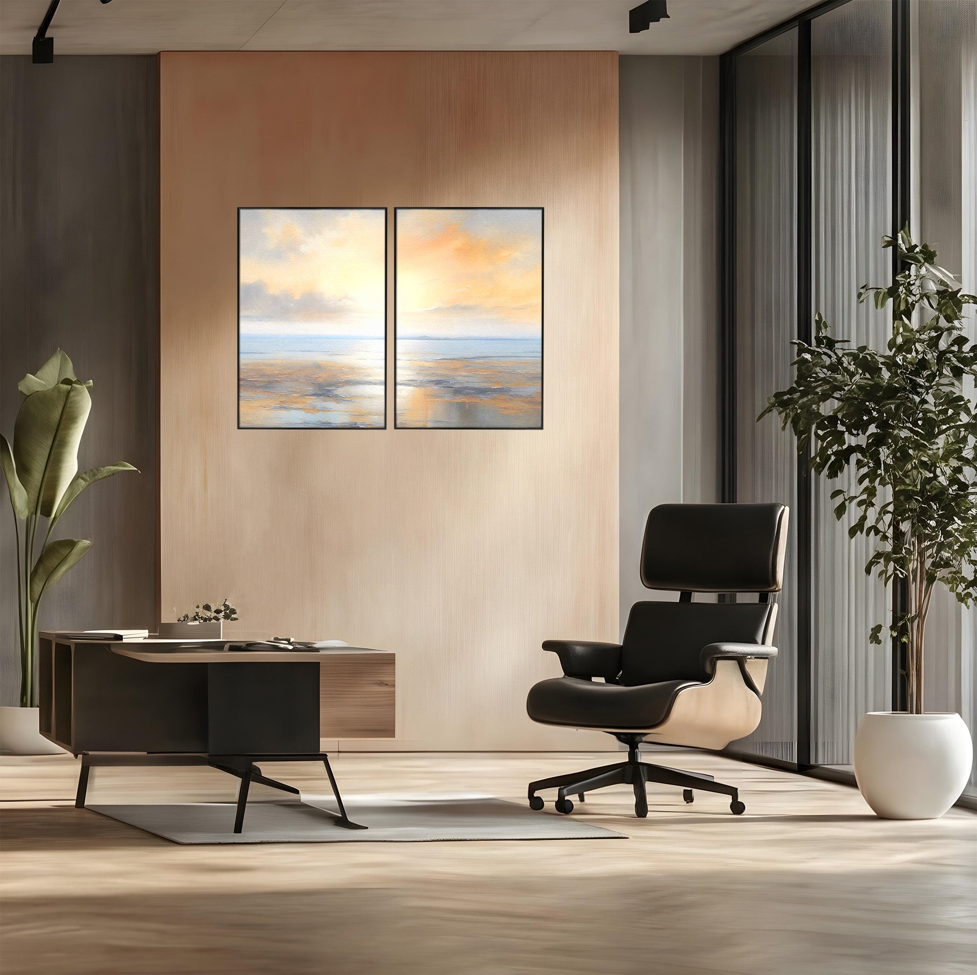 Set 2 Tablouri Canvas Premium LuxCanva® A2-1580, Vibratia Valurilor, Dormitor, Mare, Plaja, Nisip, Decorativ, Living, Culori Vibrante
