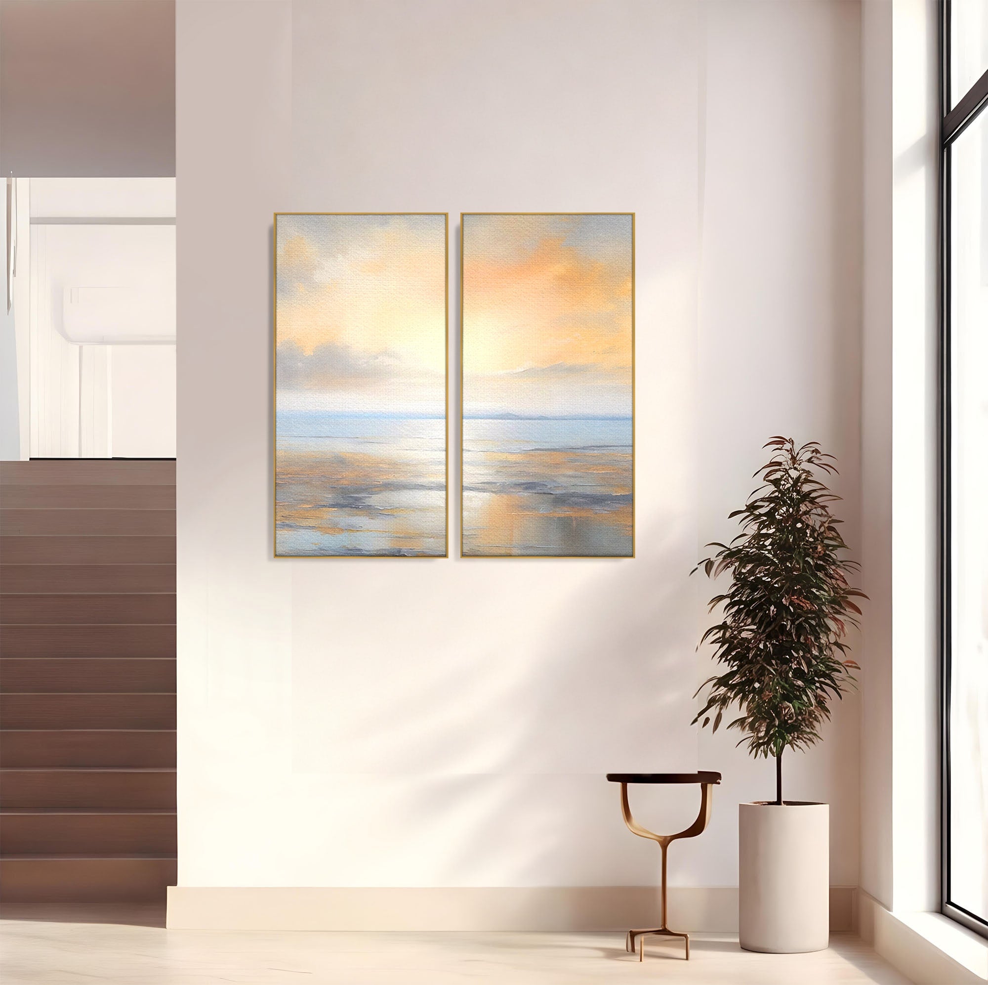 Set 2 Tablouri Canvas Premium LuxCanva® A2-1580, Vibratia Valurilor, Dormitor, Mare, Plaja, Nisip, Decorativ, Living, Culori Vibrante