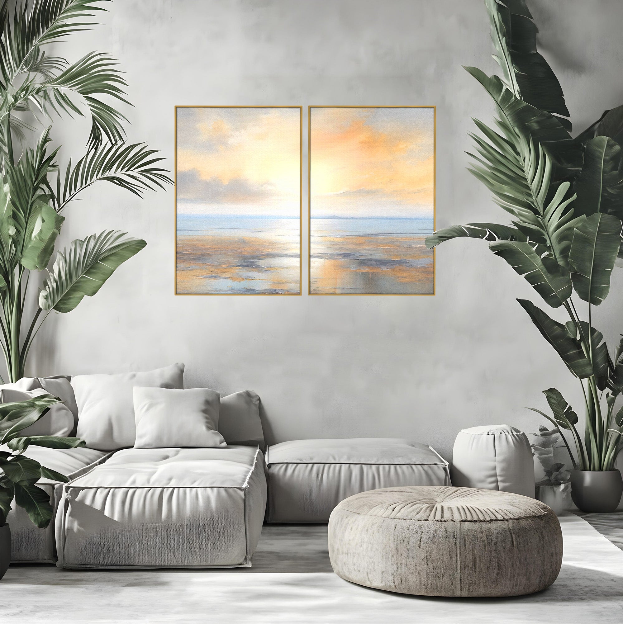 Set 2 Tablouri Canvas Premium LuxCanva® A2-1580, Vibratia Valurilor, Dormitor, Mare, Plaja, Nisip, Decorativ, Living, Culori Vibrante