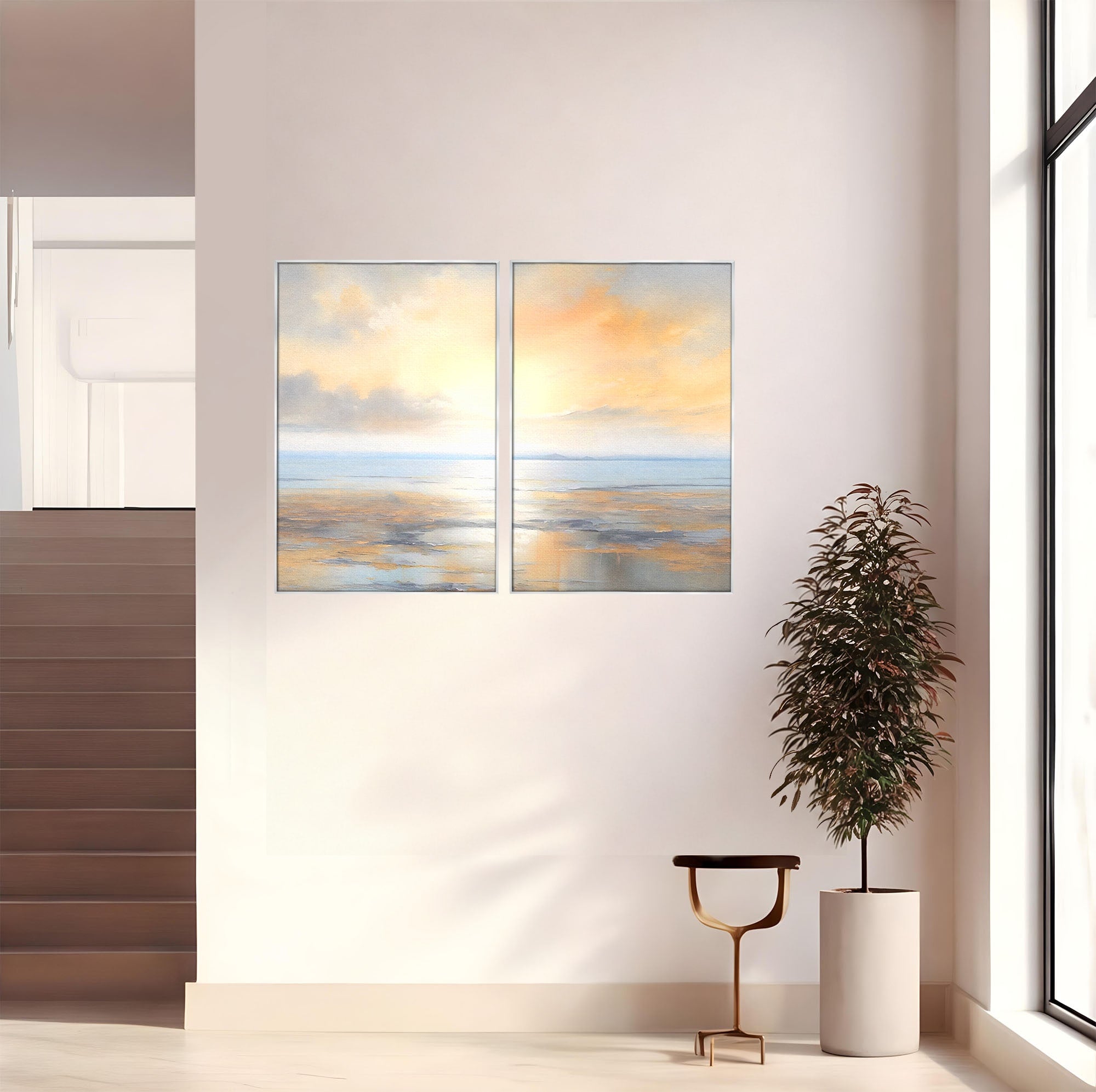 Set 2 Tablouri Canvas Premium LuxCanva® A2-1580, Vibratia Valurilor, Dormitor, Mare, Plaja, Nisip, Decorativ, Living, Culori Vibrante