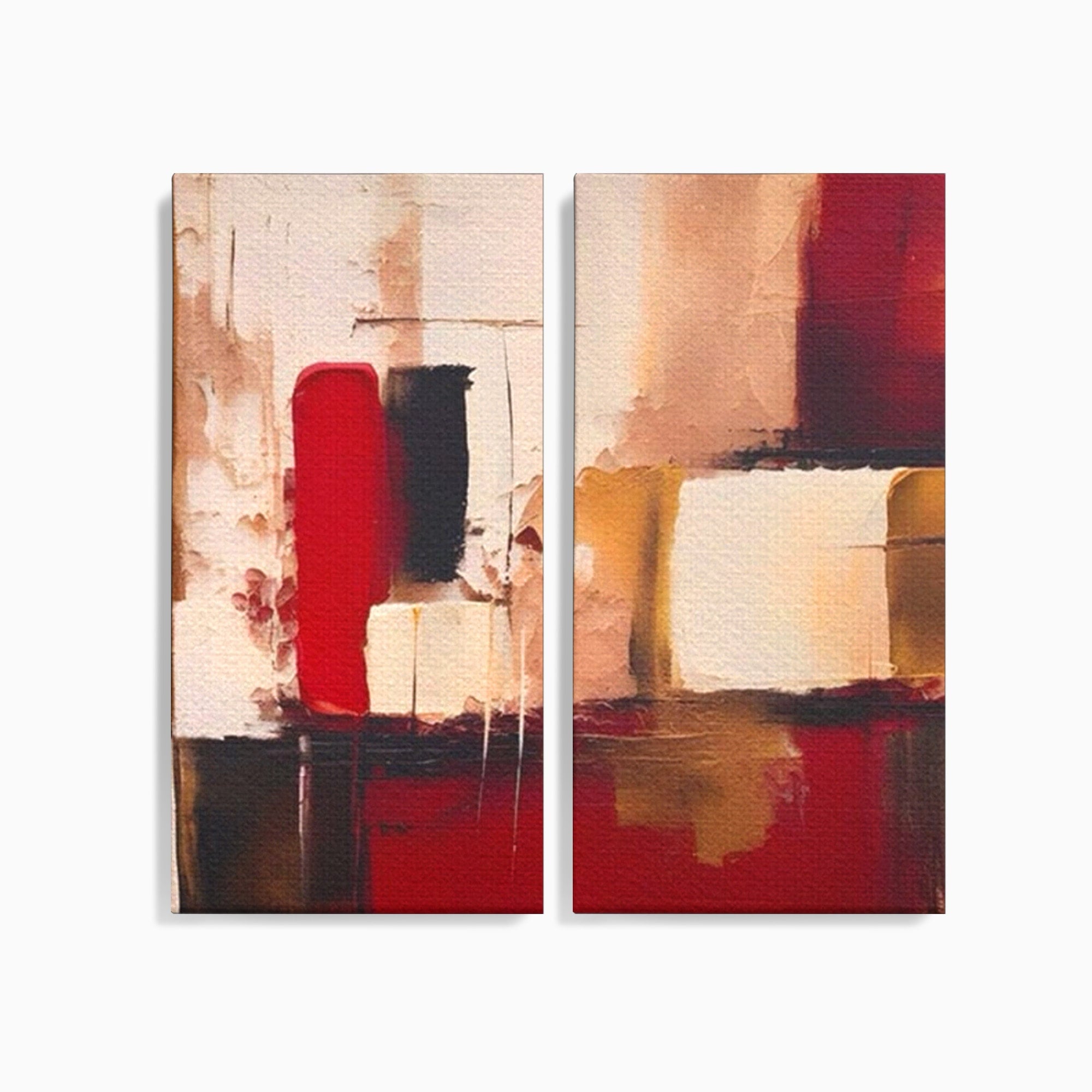 Set 2 Tablouri Canvas Premium LuxCanva® A2-1587, Red Squares, Room, Orizontal, Patrate, Decorativ, Abstract, Living, Culori Vibrante