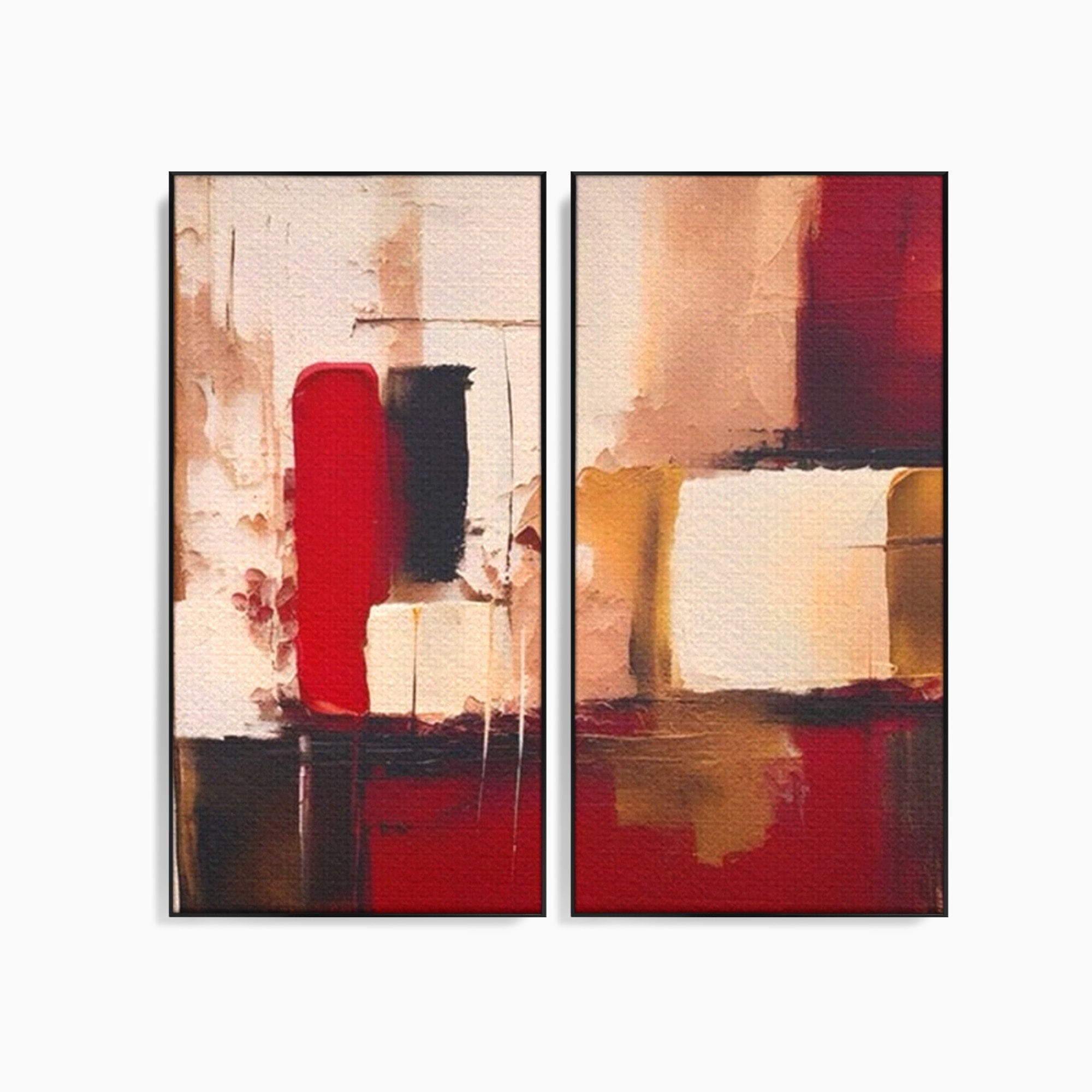 Set 2 Tablouri Canvas Premium LuxCanva® A2-1587, Red Squares, Room, Orizontal, Patrate, Decorativ, Abstract, Living, Culori Vibrante