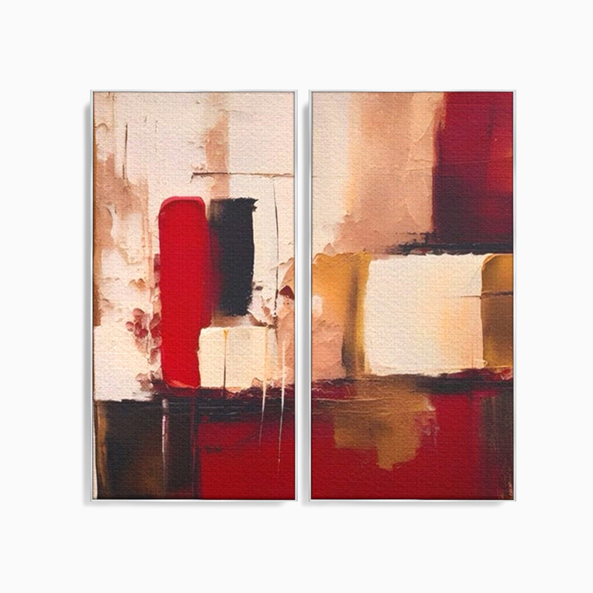 Set 2 Tablouri Canvas Premium LuxCanva® A2-1587, Red Squares, Room, Orizontal, Patrate, Decorativ, Abstract, Living, Culori Vibrante