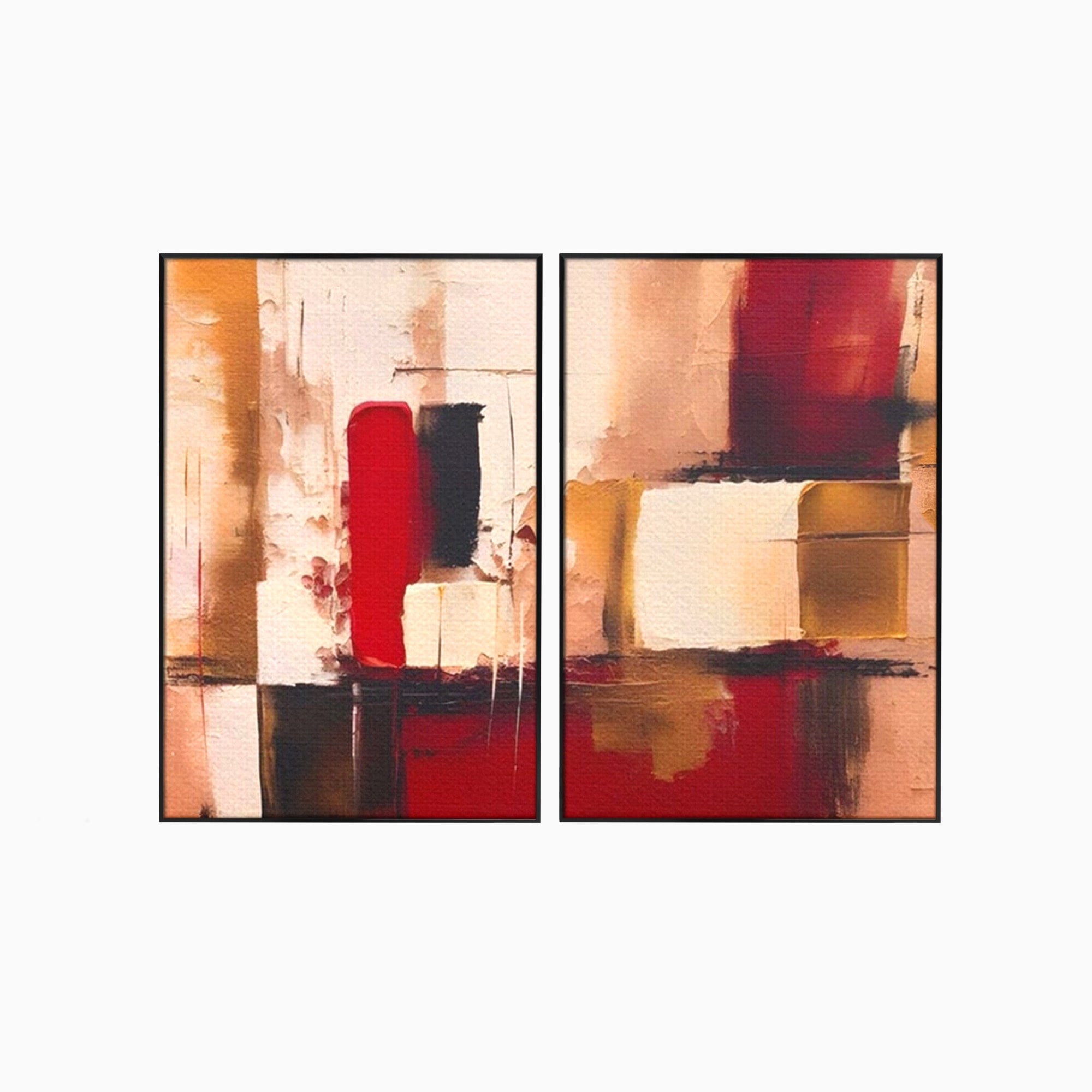 Set 2 Tablouri Canvas Premium LuxCanva® A2-1587, Red Squares, Room, Orizontal, Patrate, Decorativ, Abstract, Living, Culori Vibrante