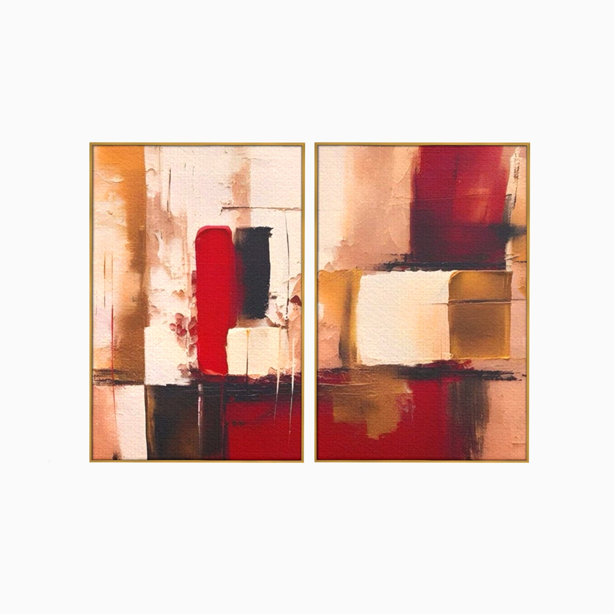 Set 2 Tablouri Canvas Premium LuxCanva® A2-1587, Red Squares, Room, Orizontal, Patrate, Decorativ, Abstract, Living, Culori Vibrante