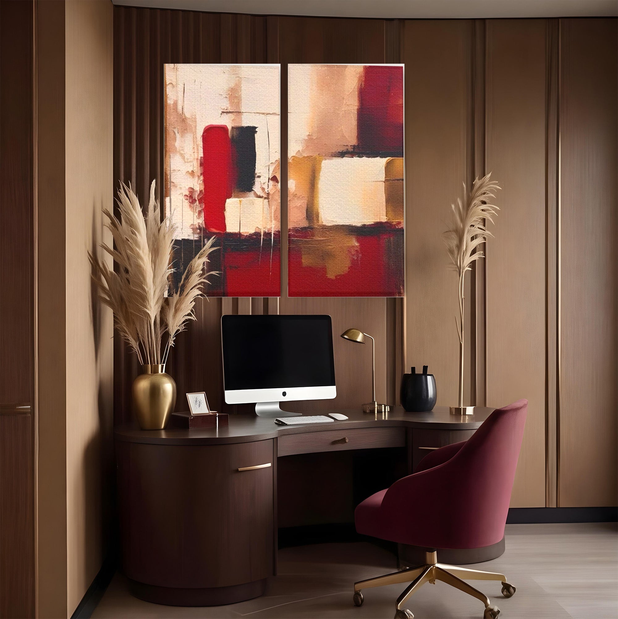 Set 2 Tablouri Canvas Premium LuxCanva® A2-1587, Red Squares, Room, Orizontal, Patrate, Decorativ, Abstract, Living, Culori Vibrante