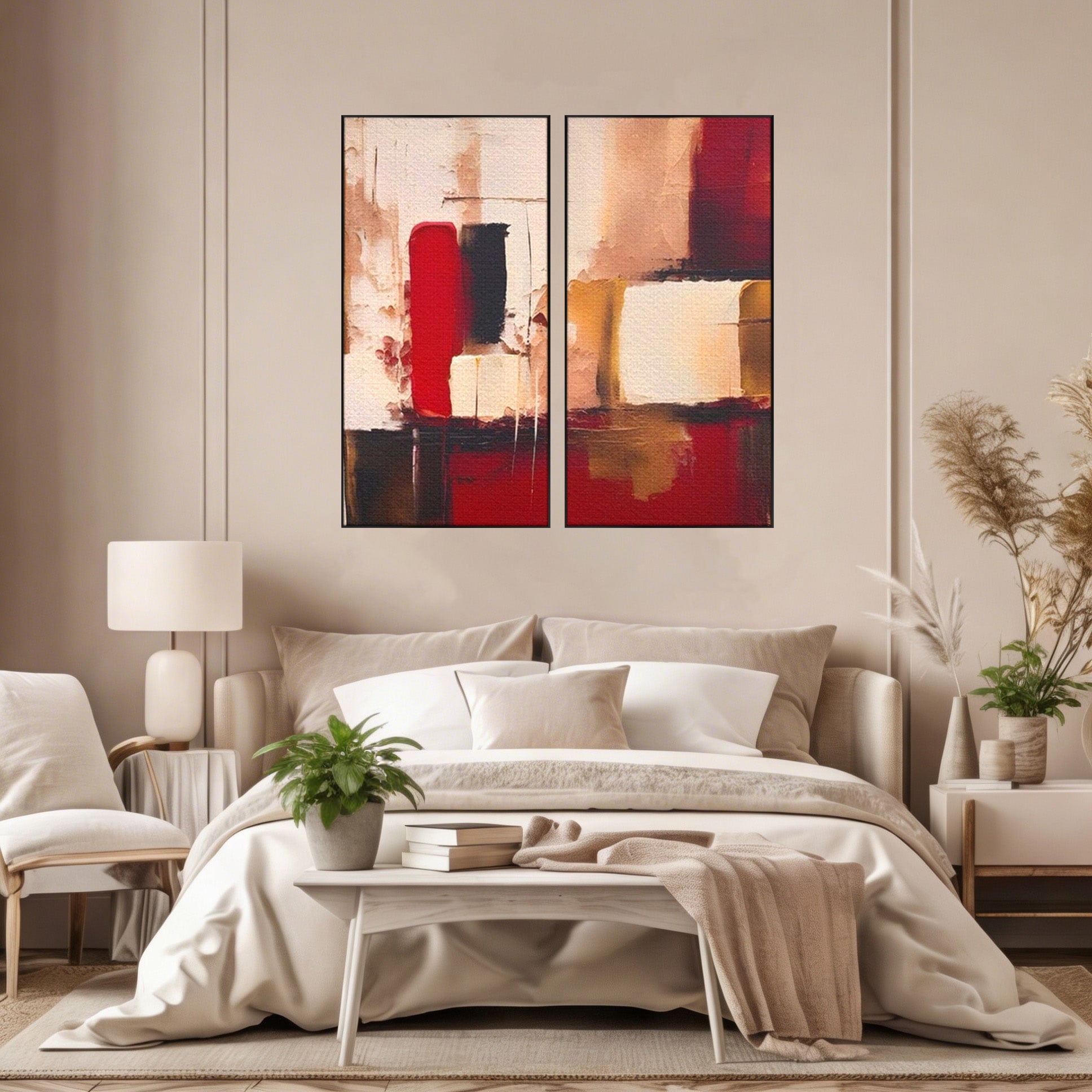 Set 2 Tablouri Canvas Premium LuxCanva® A2-1587, Red Squares, Room, Orizontal, Patrate, Decorativ, Abstract, Living, Culori Vibrante
