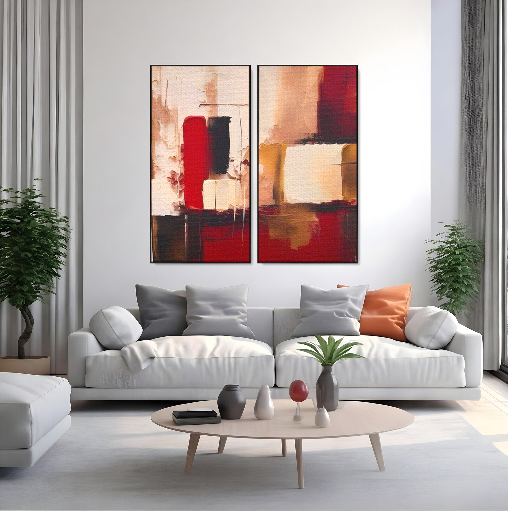 Set 2 Tablouri Canvas Premium LuxCanva® A2-1587, Red Squares, Room, Orizontal, Patrate, Decorativ, Abstract, Living, Culori Vibrante