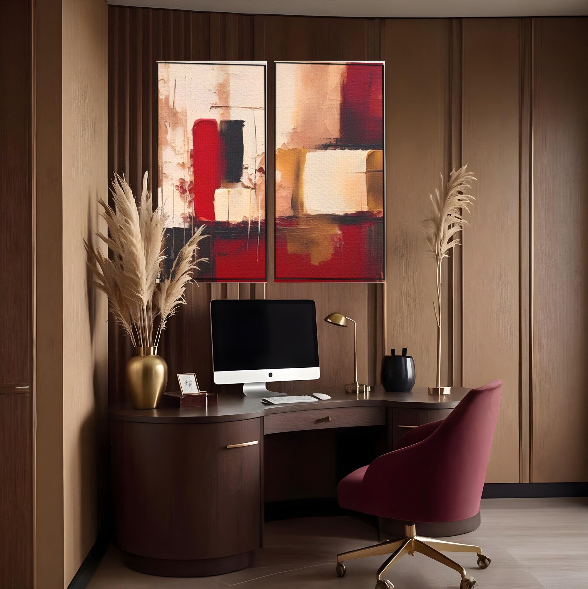 Set 2 Tablouri Canvas Premium LuxCanva® A2-1587, Red Squares, Room, Orizontal, Patrate, Decorativ, Abstract, Living, Culori Vibrante