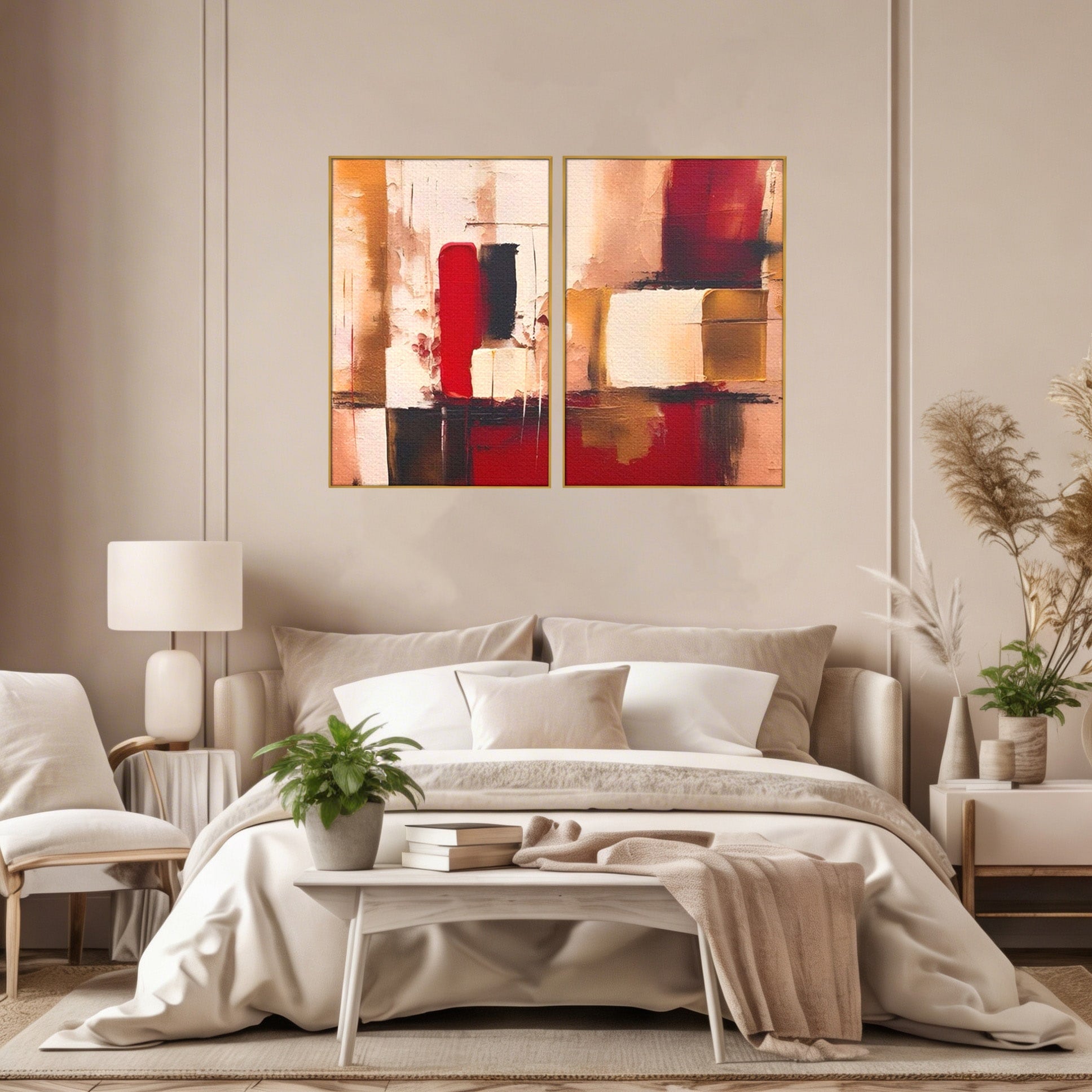 Set 2 Tablouri Canvas Premium LuxCanva® A2-1587, Red Squares, Room, Orizontal, Patrate, Decorativ, Abstract, Living, Culori Vibrante