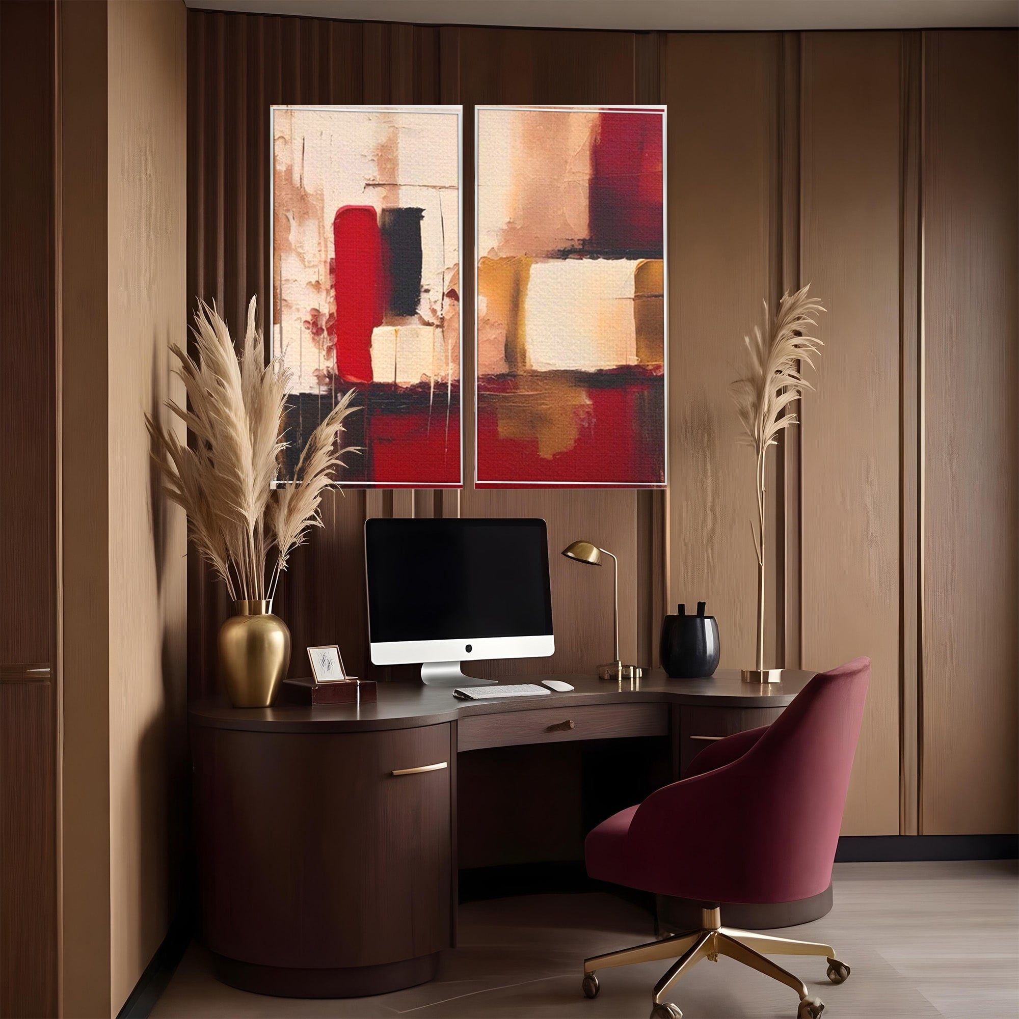 Set 2 Tablouri Canvas Premium LuxCanva® A2-1587, Red Squares, Room, Orizontal, Patrate, Decorativ, Abstract, Living, Culori Vibrante