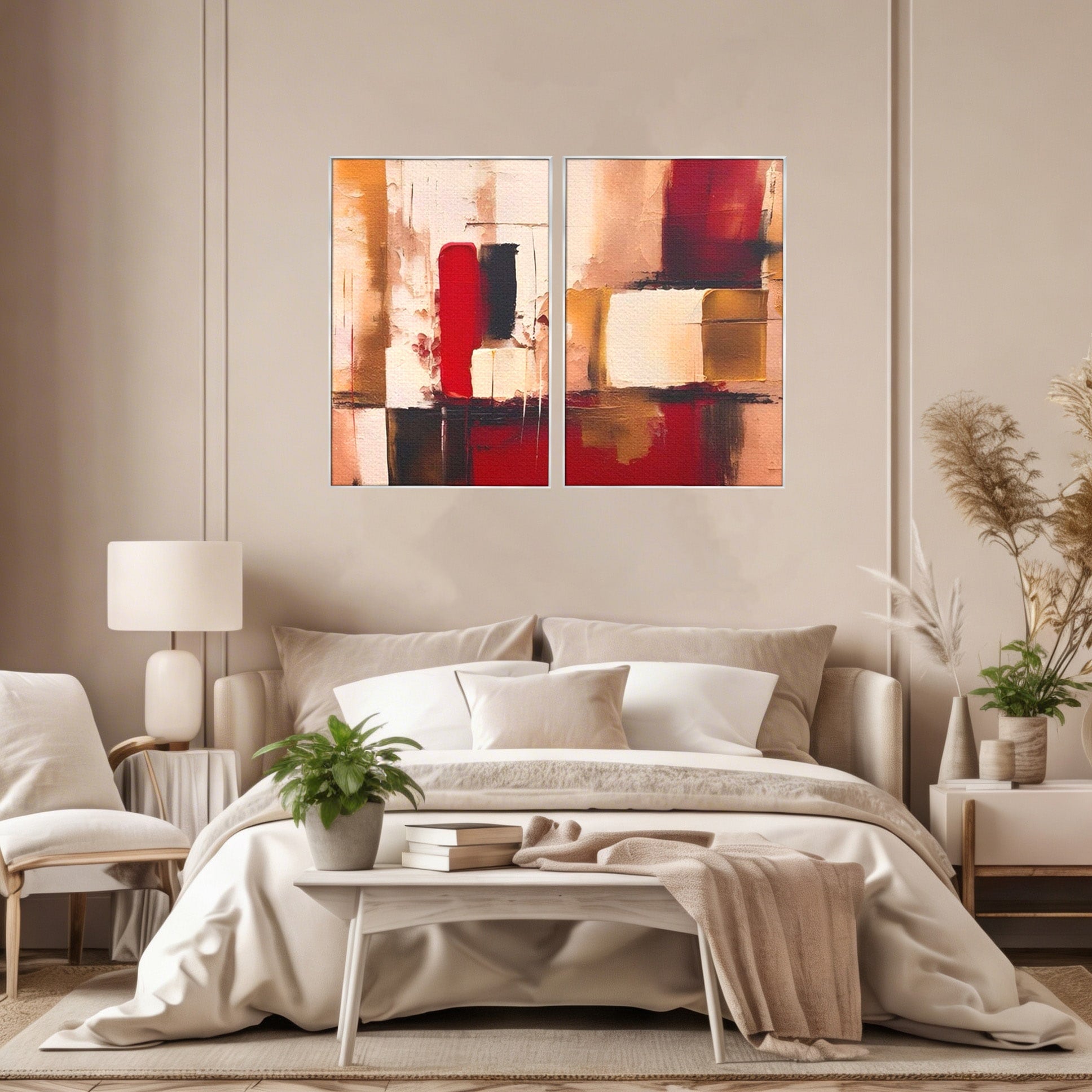 Set 2 Tablouri Canvas Premium LuxCanva® A2-1587, Red Squares, Room, Orizontal, Patrate, Decorativ, Abstract, Living, Culori Vibrante