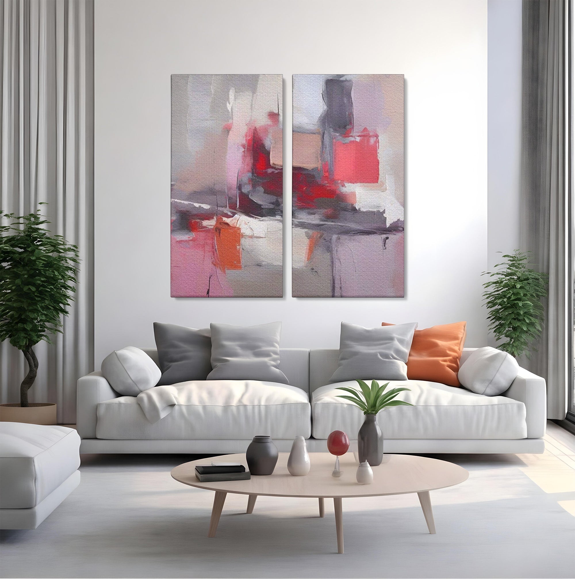 Set 2 Tablouri Canvas Premium LuxCanva® A2-1595, Transformare Graduala, Dormitor, Simfonie, Rosu, Contrast, Decorativ, Culori Vibrante