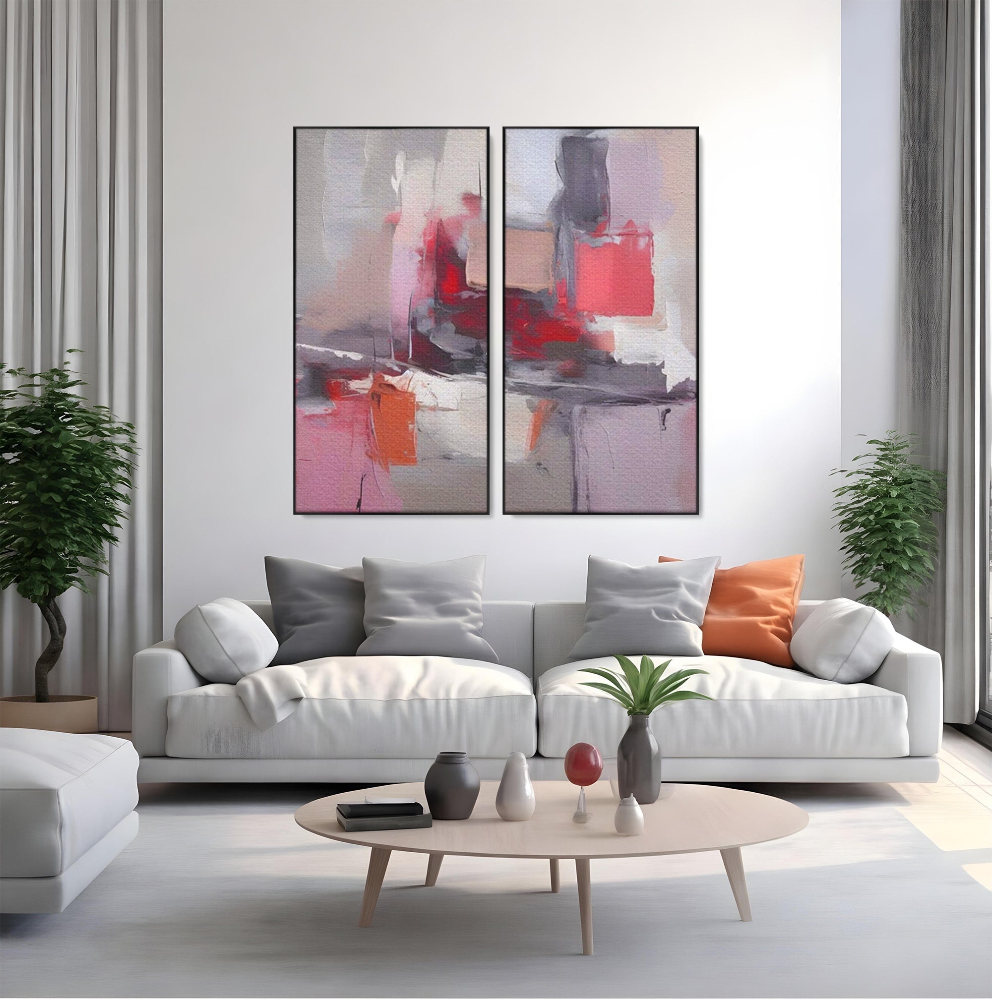 Set 2 Tablouri Canvas Premium LuxCanva® A2-1595, Transformare Graduala, Dormitor, Simfonie, Rosu, Contrast, Decorativ, Culori Vibrante