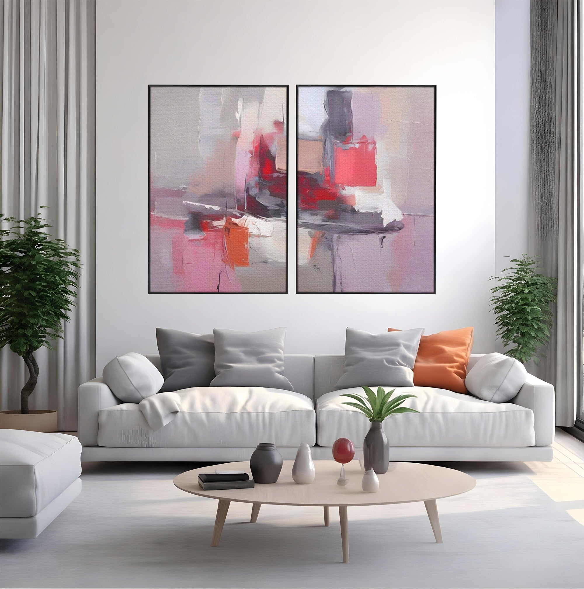 Set 2 Tablouri Canvas Premium LuxCanva® A2-1595, Transformare Graduala, Dormitor, Simfonie, Rosu, Contrast, Decorativ, Culori Vibrante
