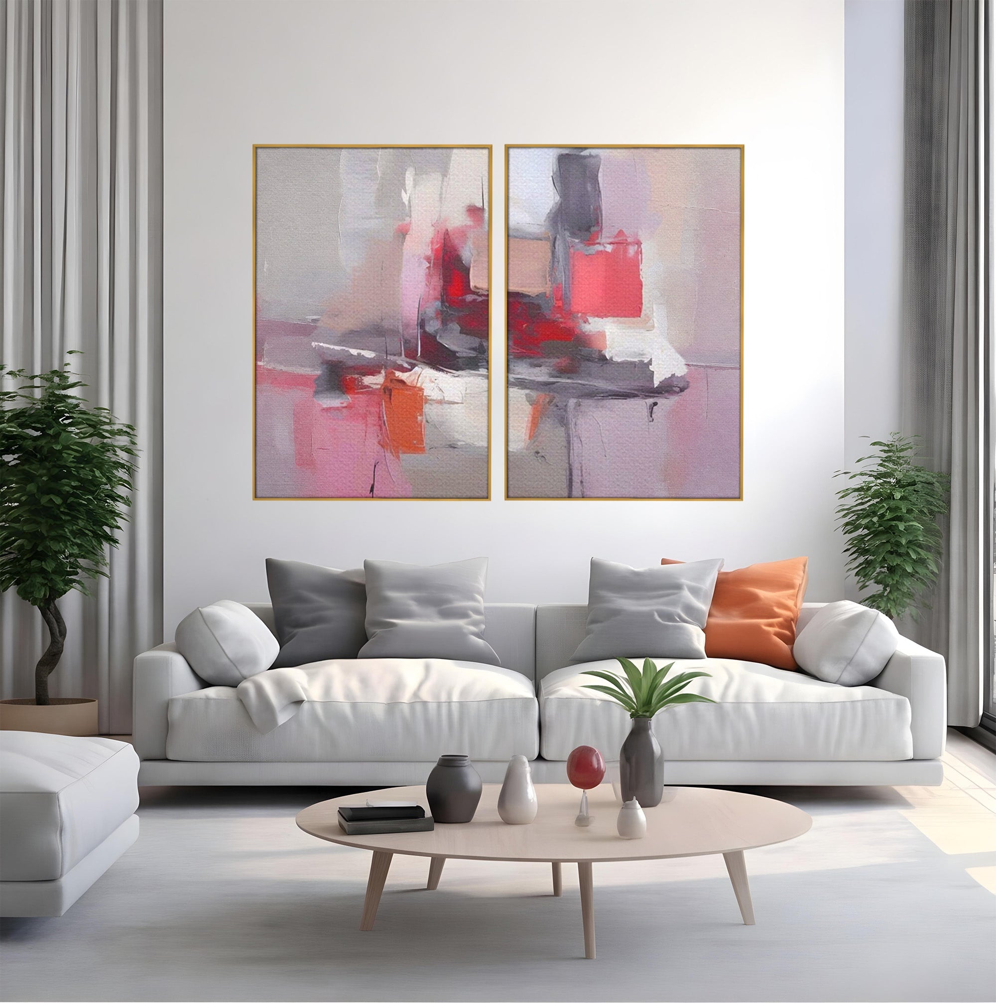 Set 2 Tablouri Canvas Premium LuxCanva® A2-1595, Transformare Graduala, Dormitor, Simfonie, Rosu, Contrast, Decorativ, Culori Vibrante