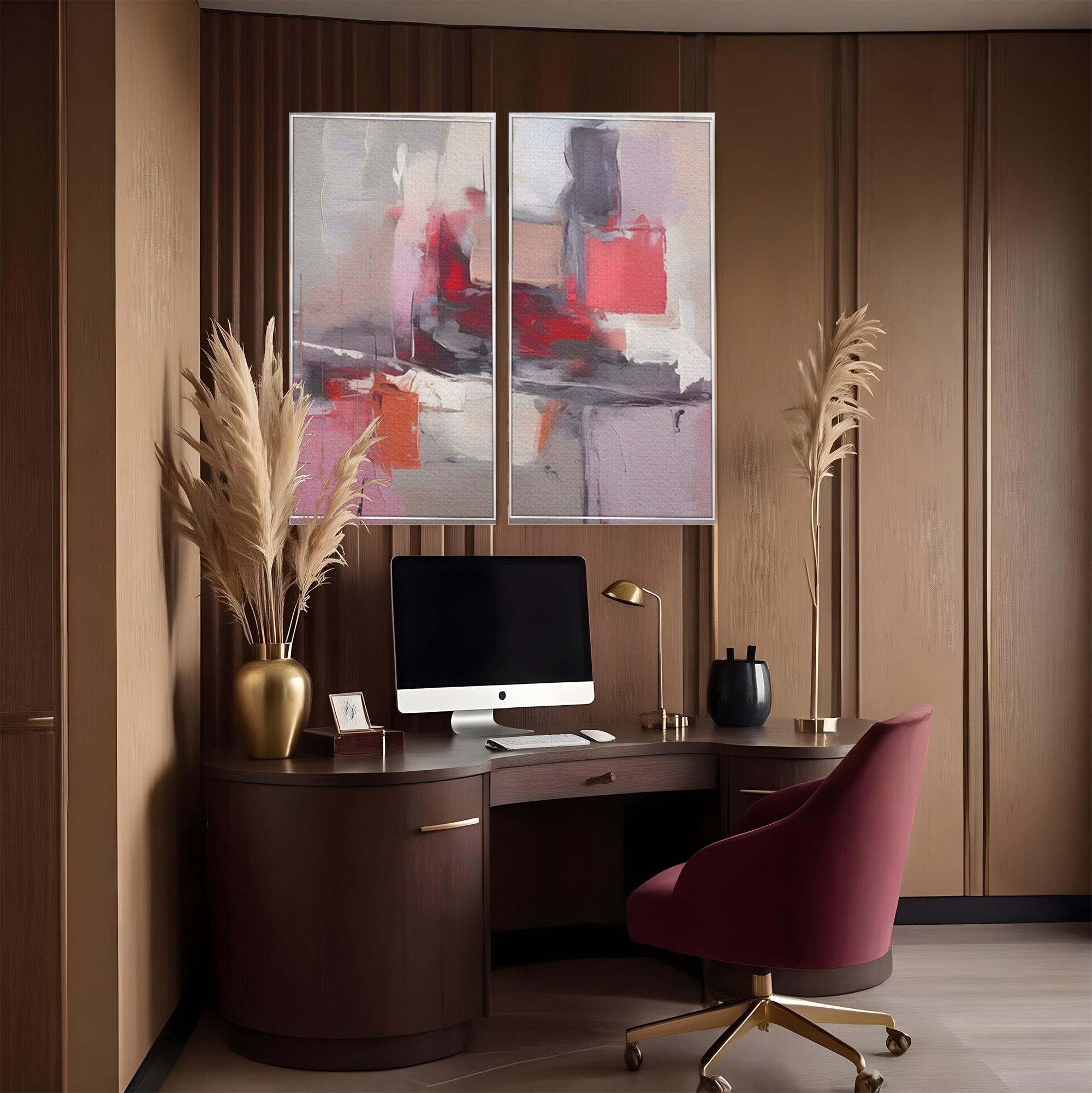 Set 2 Tablouri Canvas Premium LuxCanva® A2-1595, Transformare Graduala, Dormitor, Simfonie, Rosu, Contrast, Decorativ, Culori Vibrante