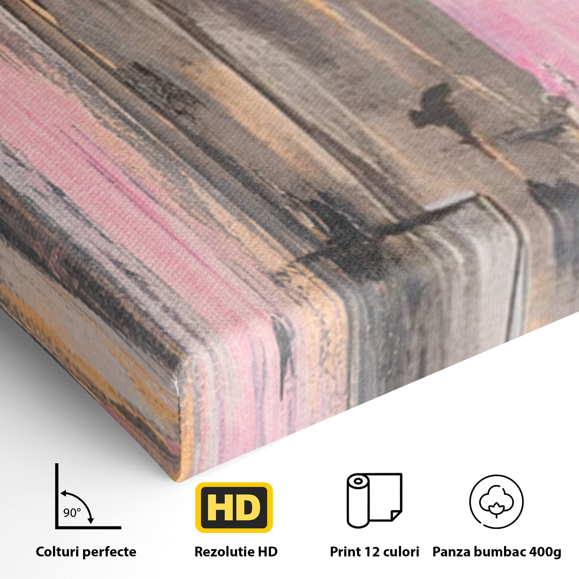 Set 2 Tablouri Canvas Premium LuxCanva® A2-1596, Roz Liniar, Dormitor, Simfonie, Contrast, Living, Decorativ, Culori Vibrante