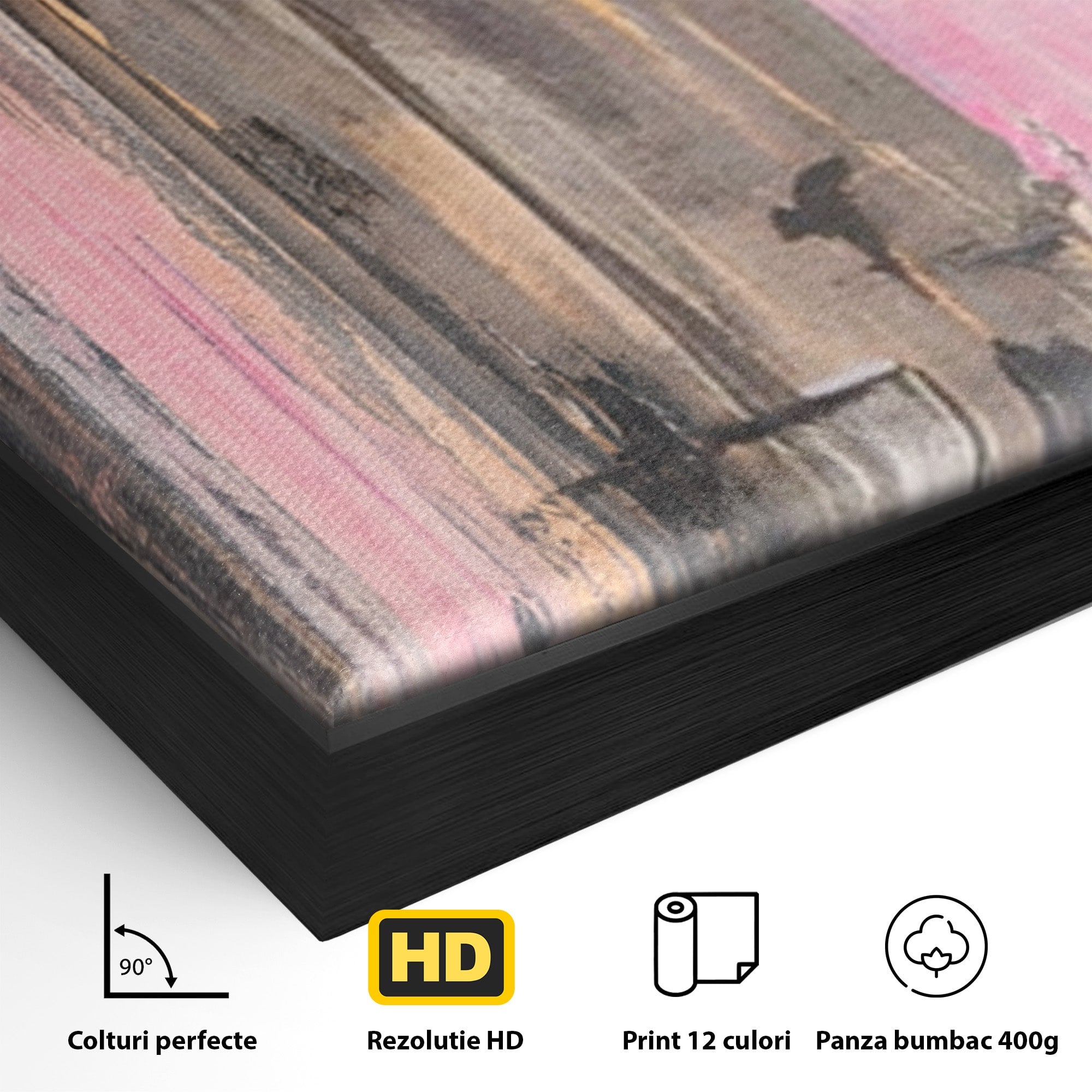 Set 2 Tablouri Canvas Premium LuxCanva® A2-1596, Roz Liniar, Dormitor, Simfonie, Contrast, Living, Decorativ, Culori Vibrante