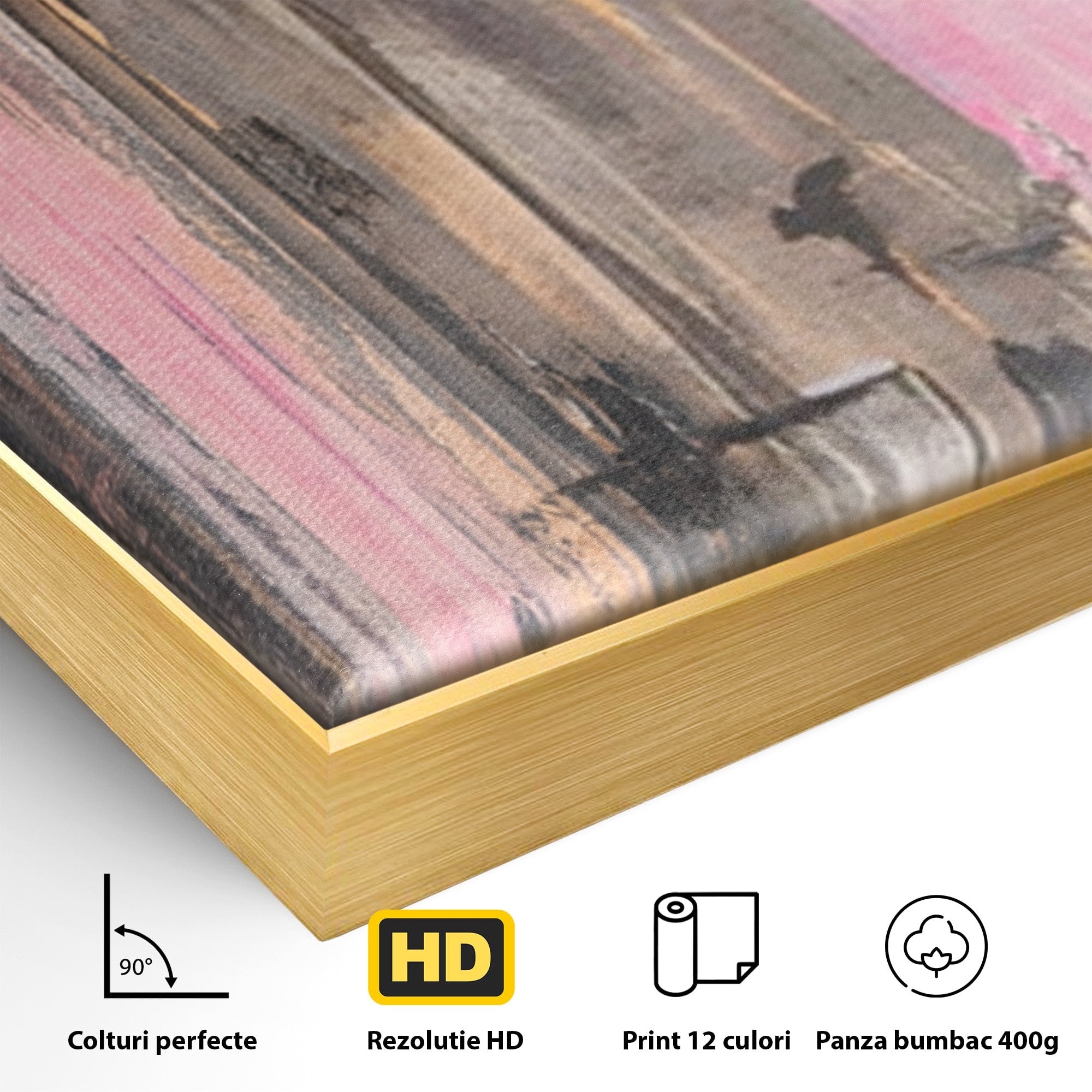 Set 2 Tablouri Canvas Premium LuxCanva® A2-1596, Roz Liniar, Dormitor, Simfonie, Contrast, Living, Decorativ, Culori Vibrante