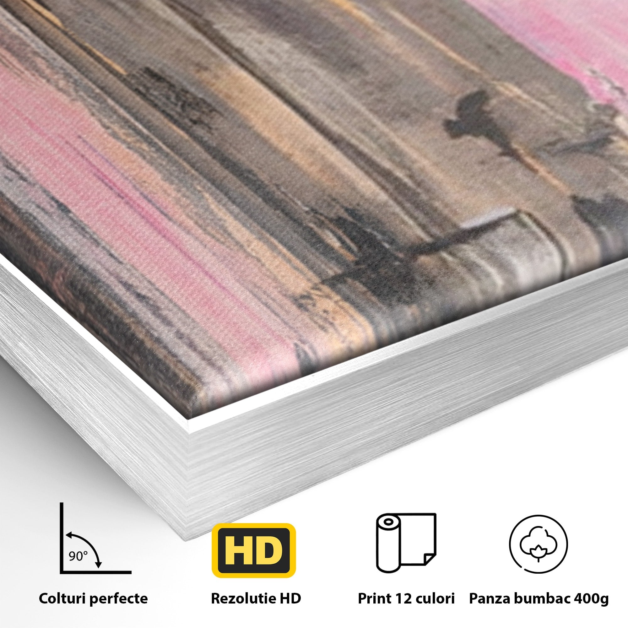 Set 2 Tablouri Canvas Premium LuxCanva® A2-1596, Roz Liniar, Dormitor, Simfonie, Contrast, Living, Decorativ, Culori Vibrante