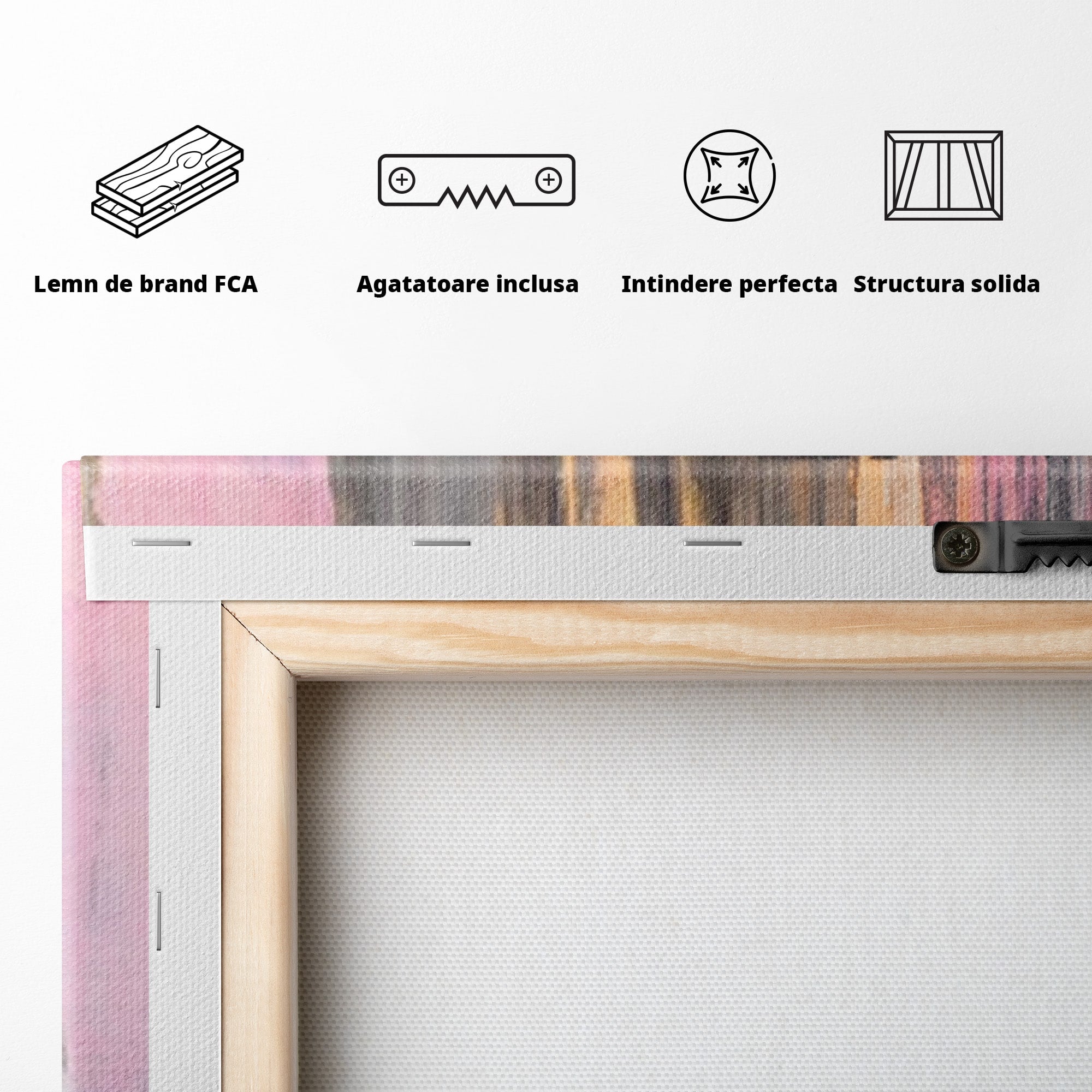 Set 2 Tablouri Canvas Premium LuxCanva® A2-1596, Roz Liniar, Dormitor, Simfonie, Contrast, Living, Decorativ, Culori Vibrante