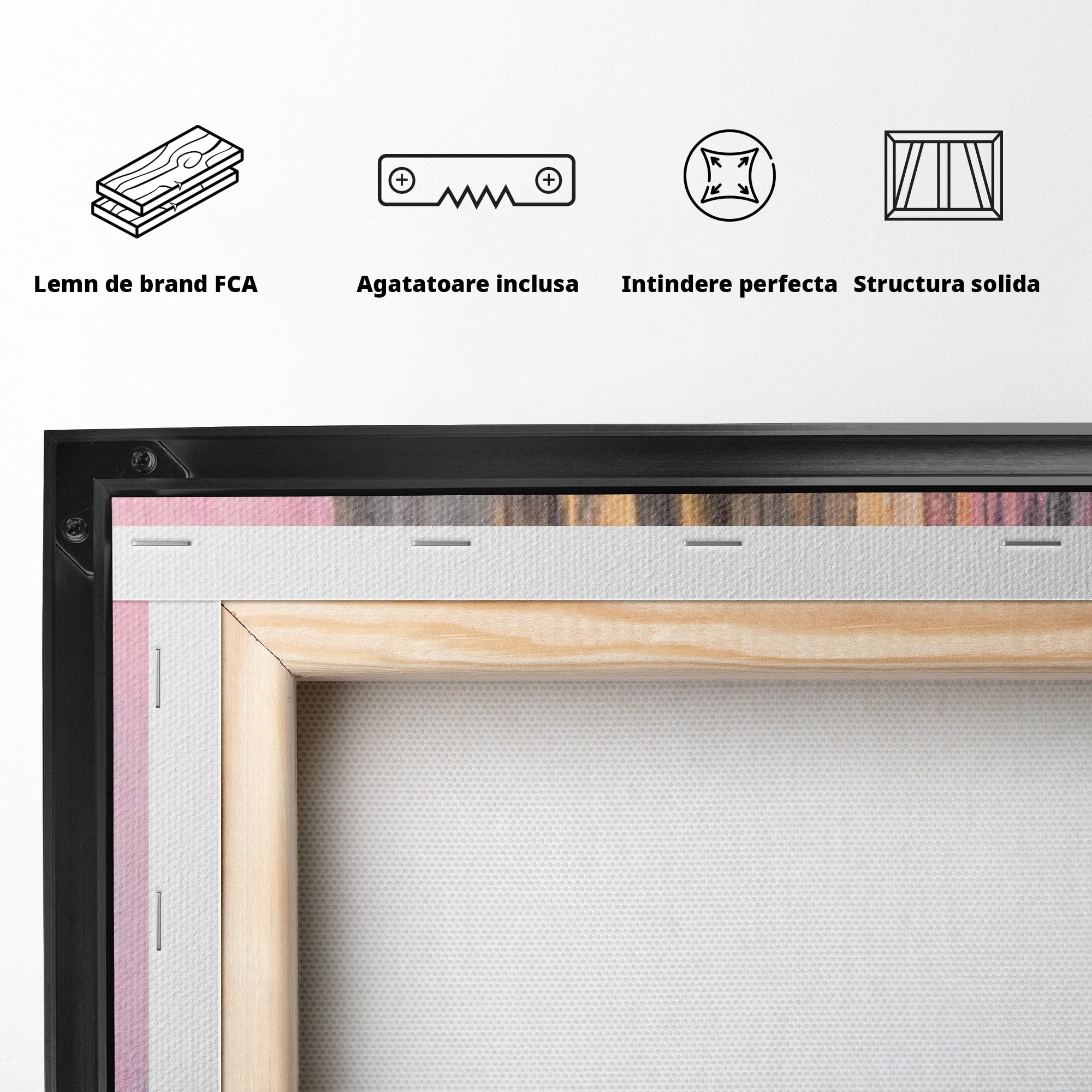 Set 2 Tablouri Canvas Premium LuxCanva® A2-1596, Roz Liniar, Dormitor, Simfonie, Contrast, Living, Decorativ, Culori Vibrante